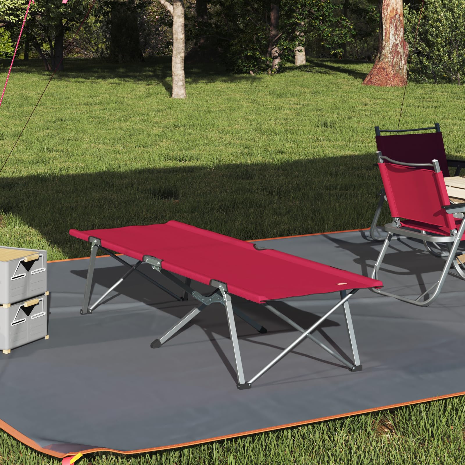 SKM Klappbett für Camping Rot Metall und Stoff Standard Faltbar,Sportartikel,Outdoor-Aktivitäten,Camping & Wandern,Camping-Möbel,Feldbetten,Rot,6.91KG,42003118