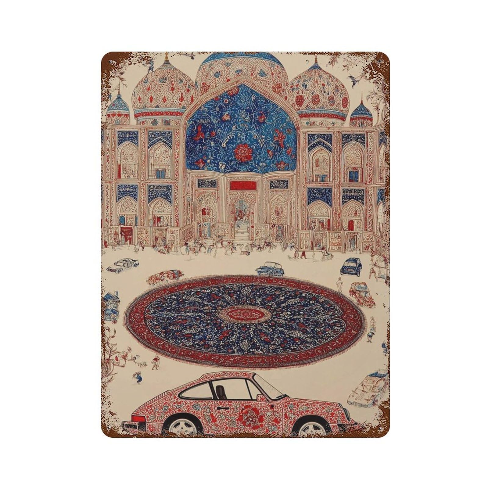 xiaoxiaoshen Persian Car Islamic Architecture Oriental Pattern Cultural Fusion Middle Eastern Wall Decor Art Metal Tin Poster Modern Home Decor Art Home Bar Shop Decorations Vintage Sign 40x30cm