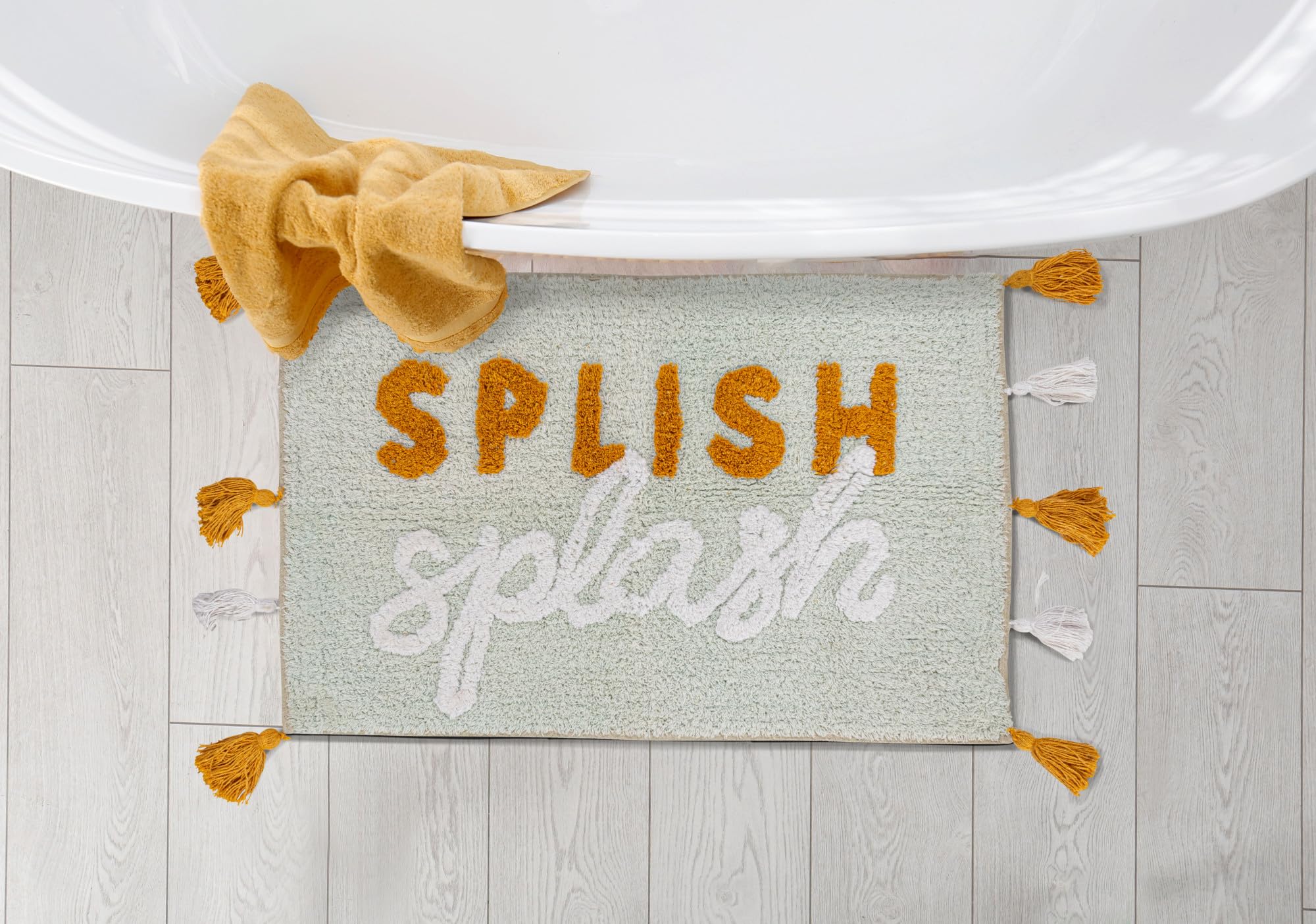 Creative Co-Op „Splish Splash“ Badematte – Bestickt, Mit Quasten, 81x51 Cm, Hellgrün
