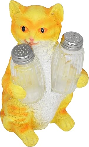 Home-X Orange Kitty - Juego de salero y pimentero, bonita decoración de cocina y accesorios, perfecto para los amantes de los gatos, soporte de