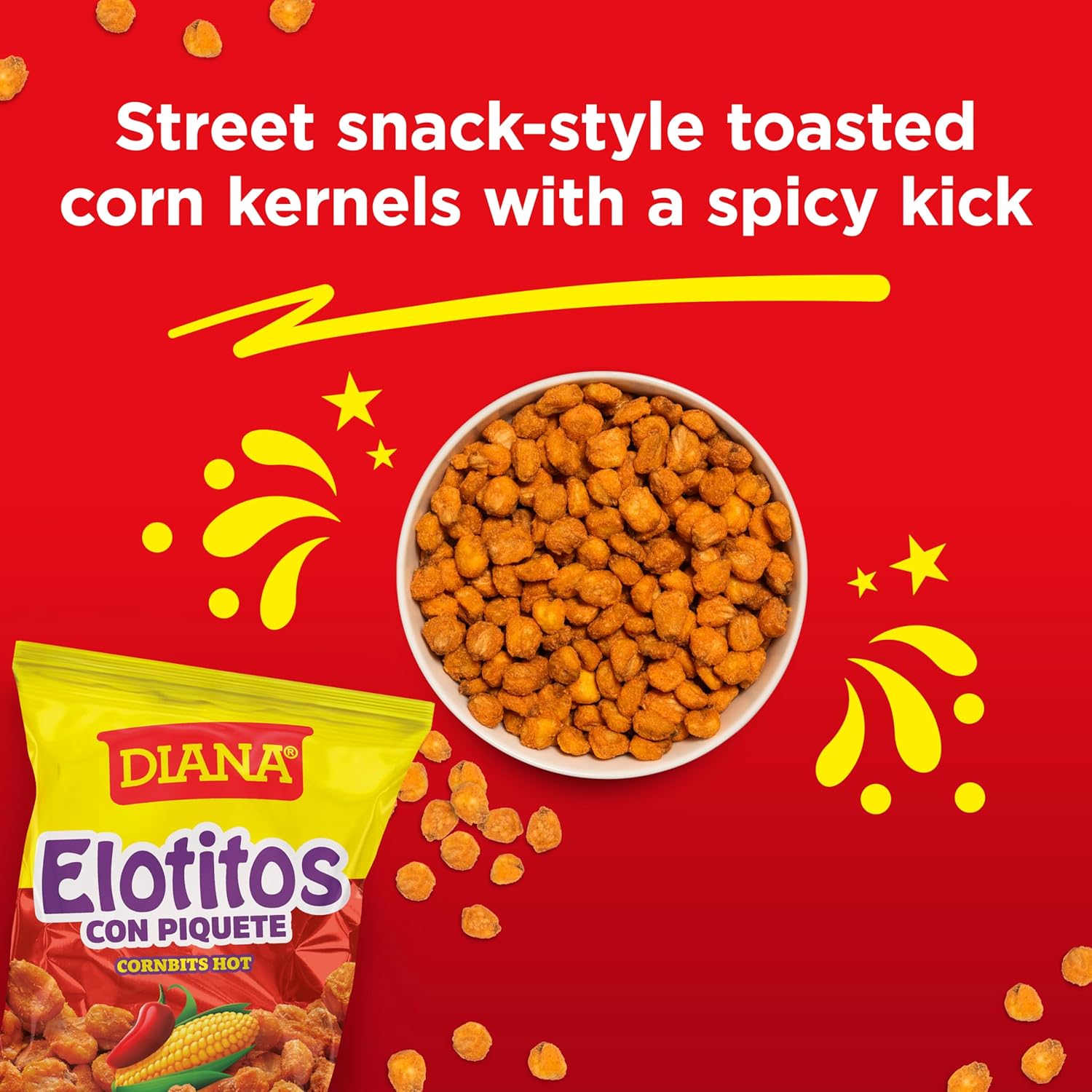 Diana Elotitos Crunchy Corn Kernel Snacks, Spicy Hot Piquete Flavor, 4.05 Oz (Pack of 8)