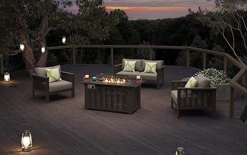 KUMMA 4-Piece Rattan Patio Conversation Furniture Set with Luxry Fire