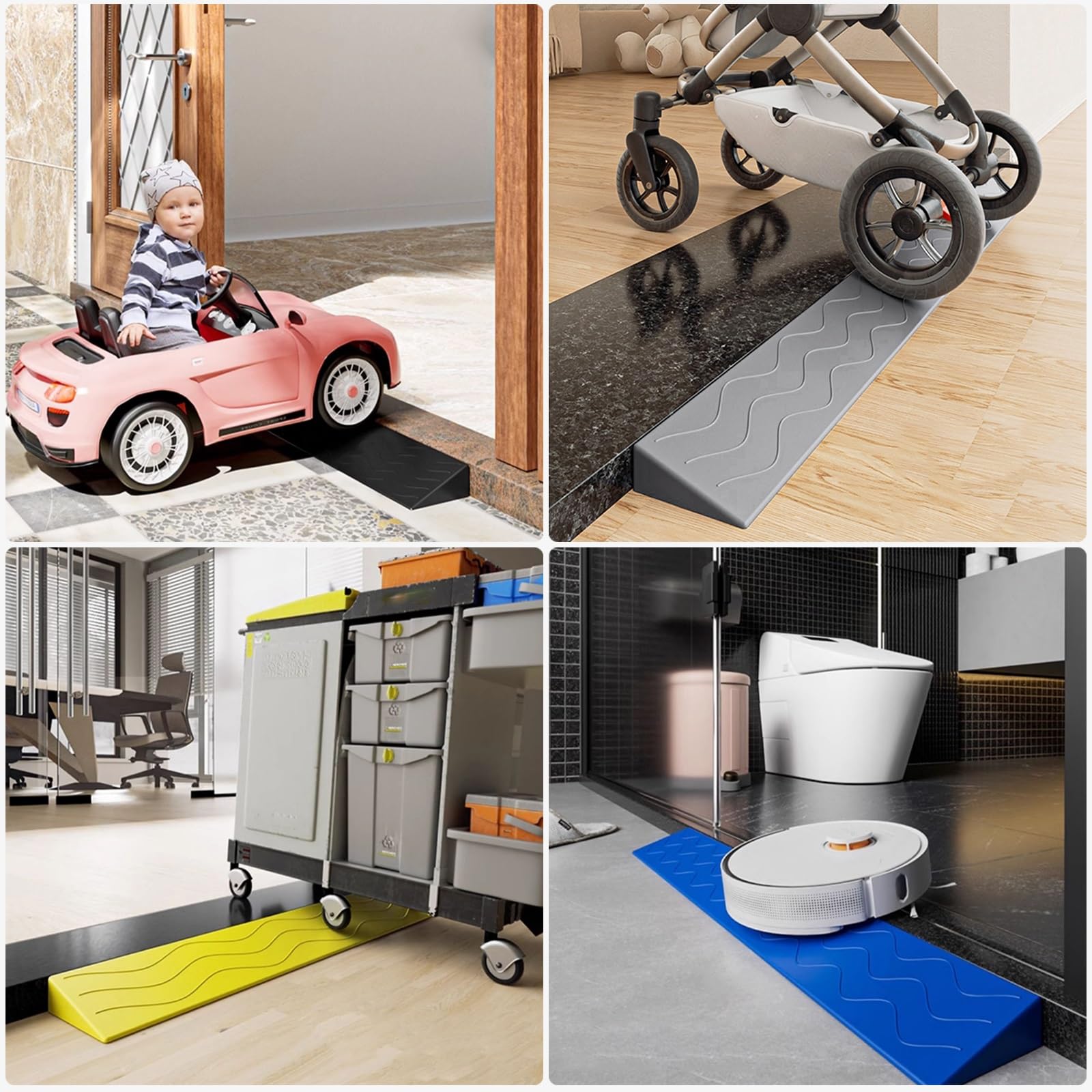 Rampa Coche de Transición de 1 a 10 cm de Altura, Rampas Sillas de Ruedas con Capacidad de 300 Kg, para Silla de Ruedas, Cochecito, Cortable(Black,99 * 13 * 6cm/39 * 5 * 2.4in)