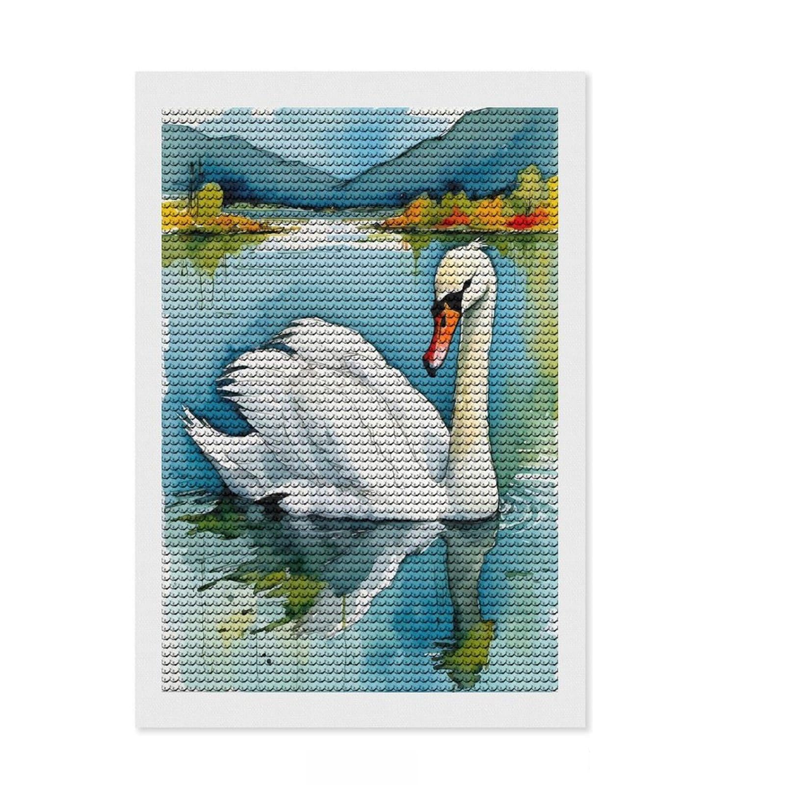 Junmoney Watercolor Swan on Lake Diamond Art Kit 8"x12", Home Wall Decor, for Creative Relaxation, Mindful Craft Activity, Thoughtful Handmade Gift