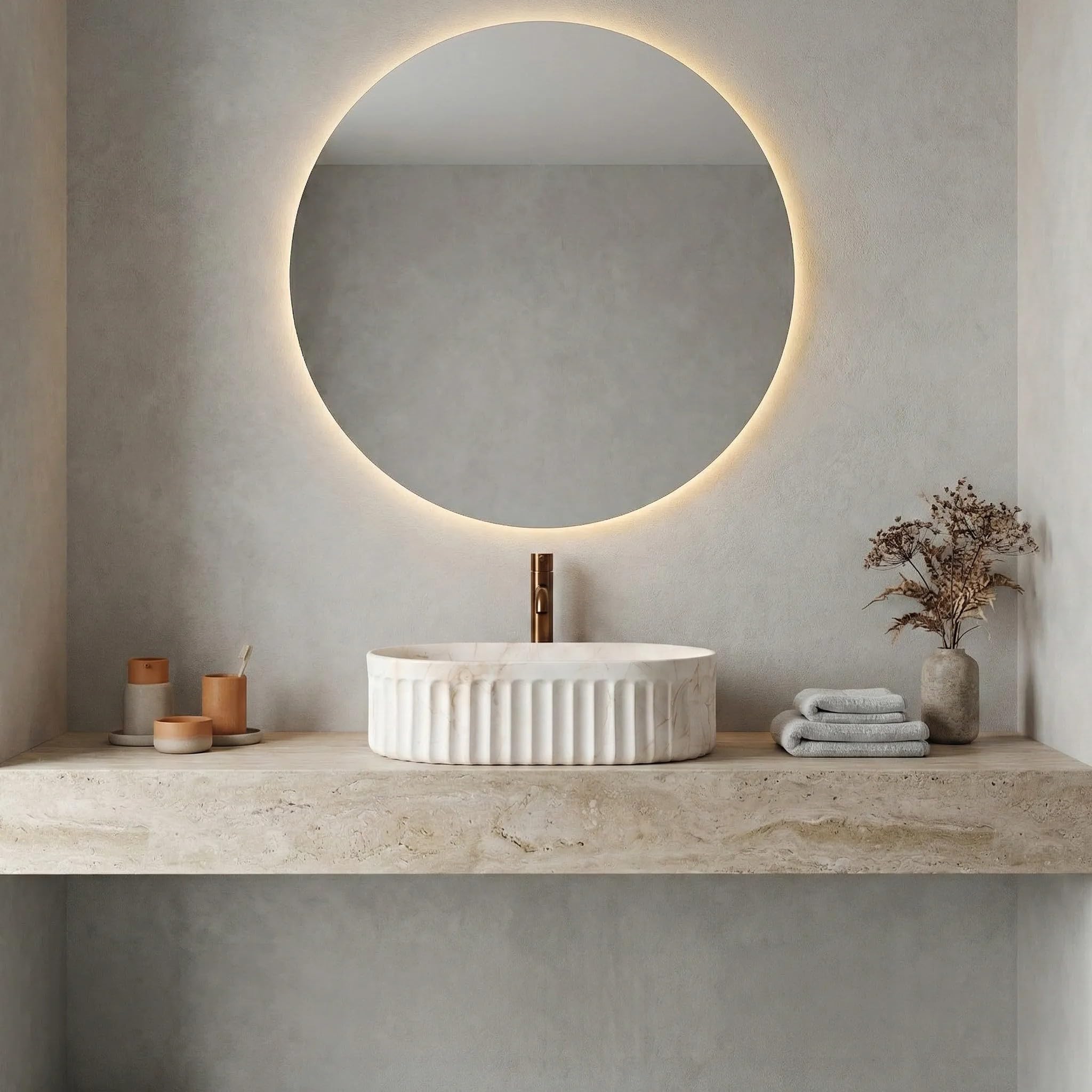Rea - Lavabo sobre encimera Georgia - Cerámica Sanitaria - Beige - 55,5x35x14,5 cm