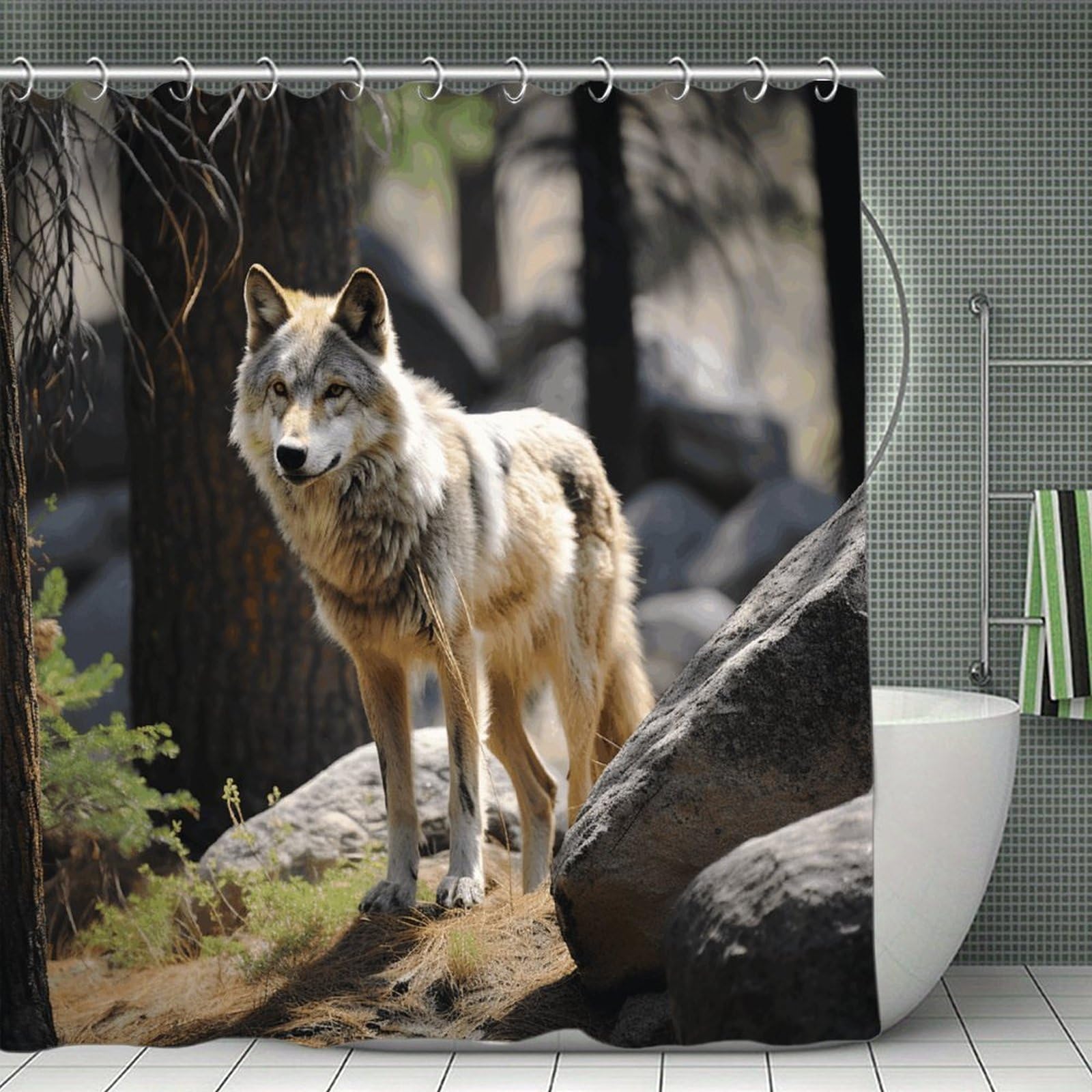 FekiLoot Wildlife Wolf Shower Curtain Minimalist Aesthetic Bath Curtain with Hooks Simple Water Resistant Bathroom Shower Curtains Cute Blackout Privacy Curtains Cloth Curtain