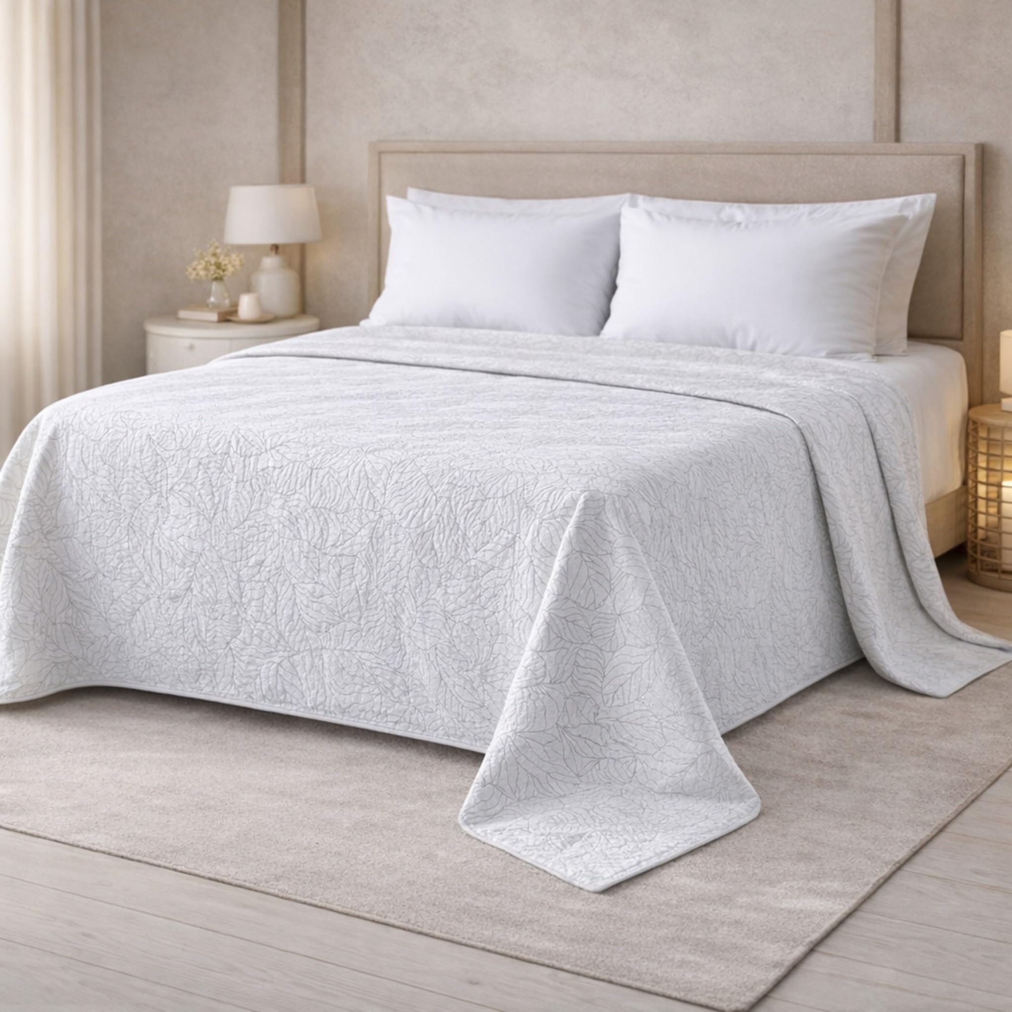 Zambaiti Copriletto Matrimoniale 260x270 cm Frond Matelassè Jacquard Made in Italy – Copriletto Estivo Leggero Non Trapuntato – Tessuto in Rilievo Cotone Poliestere (Grigio)