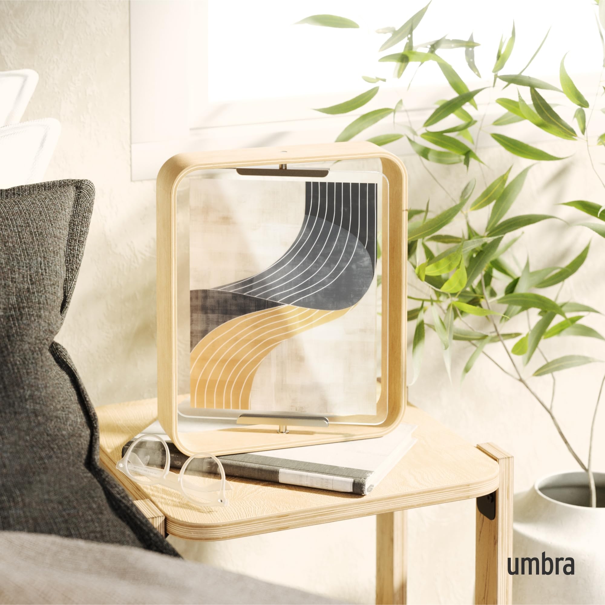 Umbra Bellwood Tischbilderrahmen 20x25 cm mit gebogenem Holzrand und beidseitig drehbarem Display, Natur