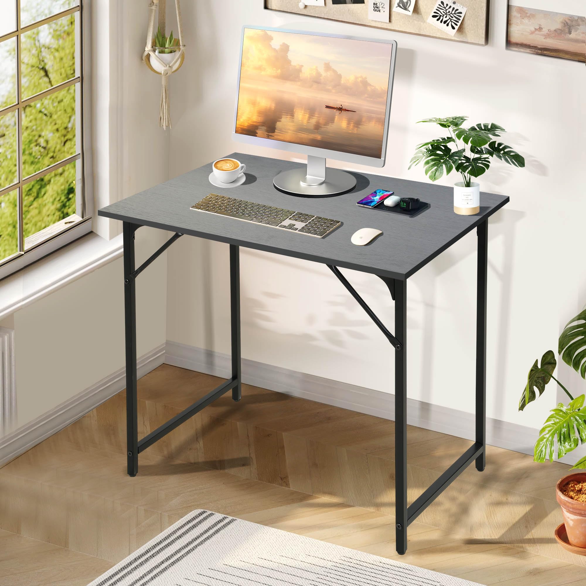 BORGEBY 32 inch Small Computer Desk, Wood Table with Metal Frame & Adjustable Feet, Modern Simple Office Desk for Bedroom, Home, Black Color