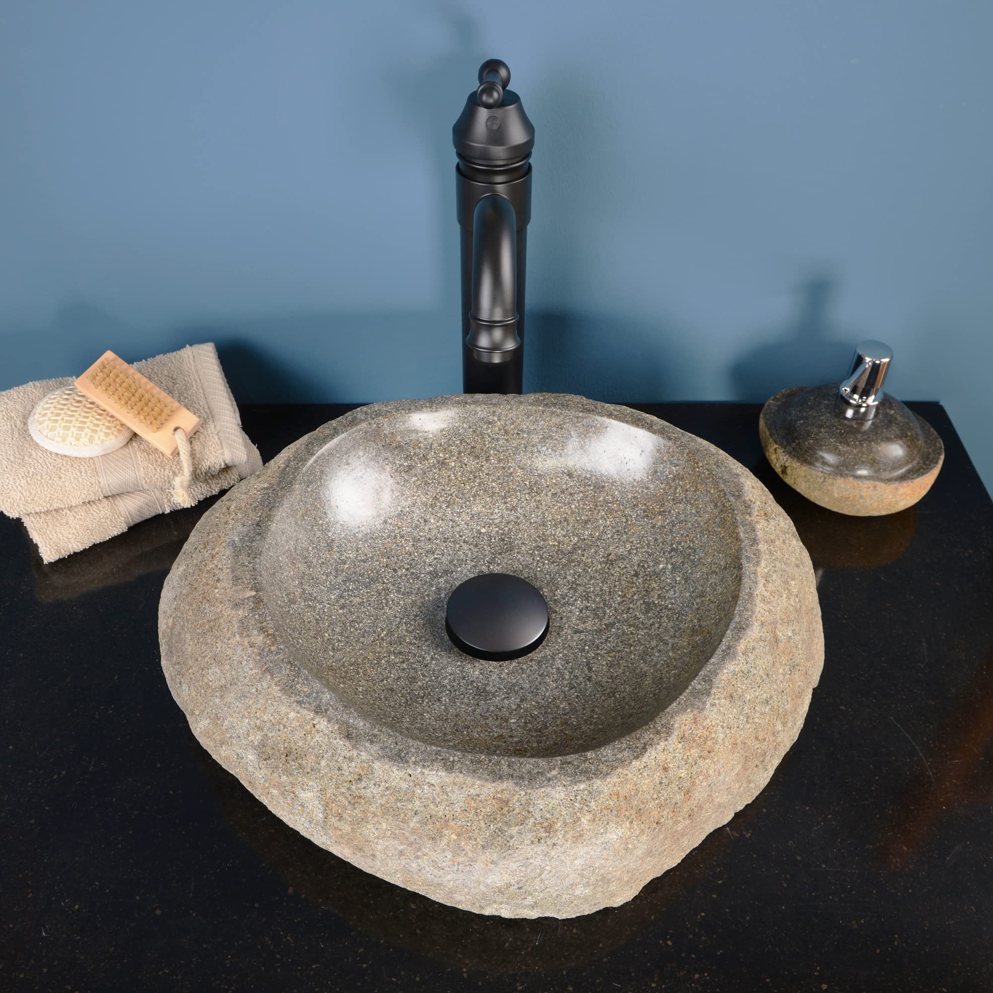 40 cm Naturstein-Waschbecken grau Flussstein-Aufsatzwaschbecken Findling Badezimmer Steinwaschbecken Hand-Waschbecken Waschschale Gäste WC WOHNFREUDEN