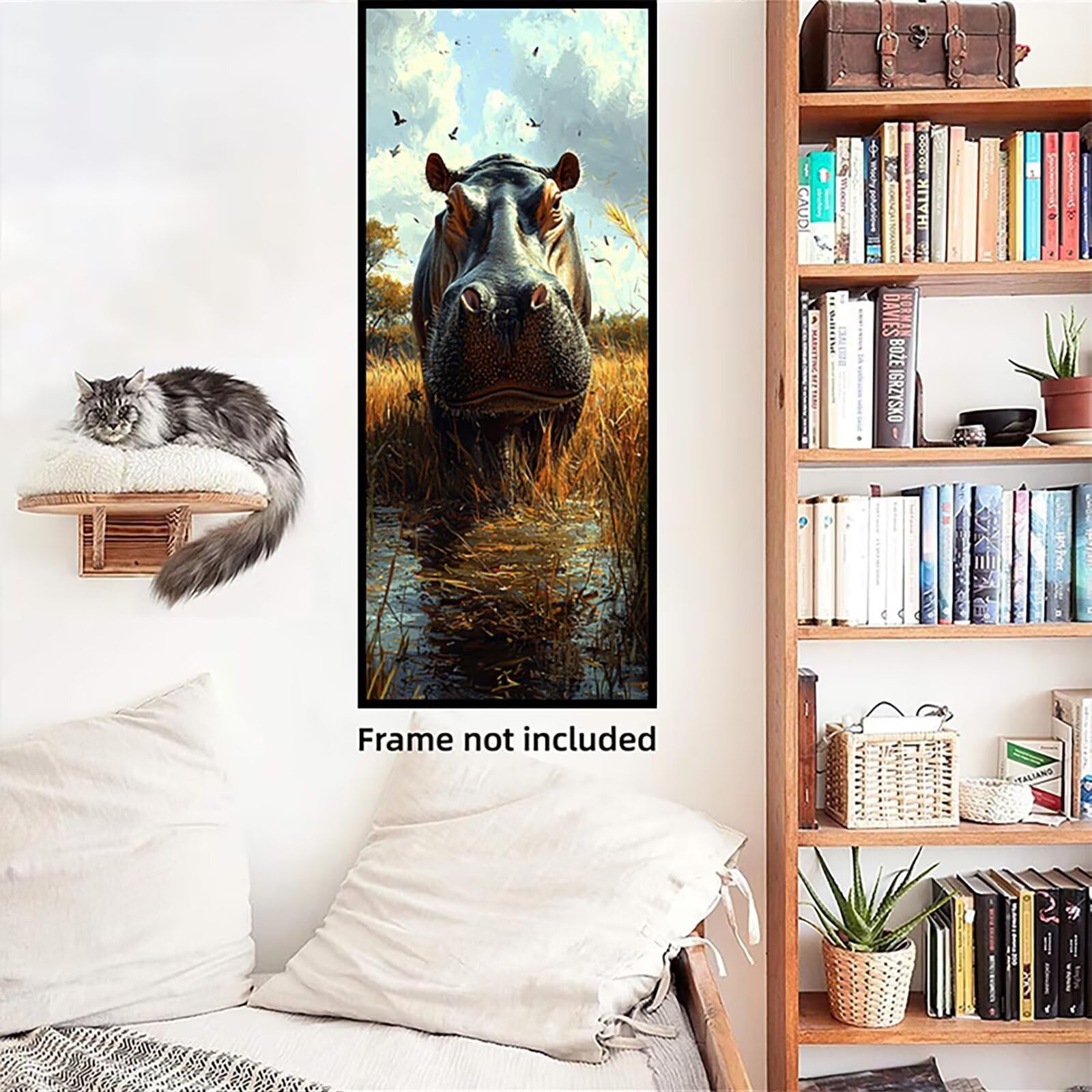 Malen Nach Zahlen 50x150cm Leinwand Flusspferd Malen Nach Zahlen Erwachsene mit Ohne Rahmen, DIY Kreativ Set für Erwachsene mit Pinseln und Acrylfarbe, Zimmer Deko Wald Landschaft Geschenk, P0M-1040