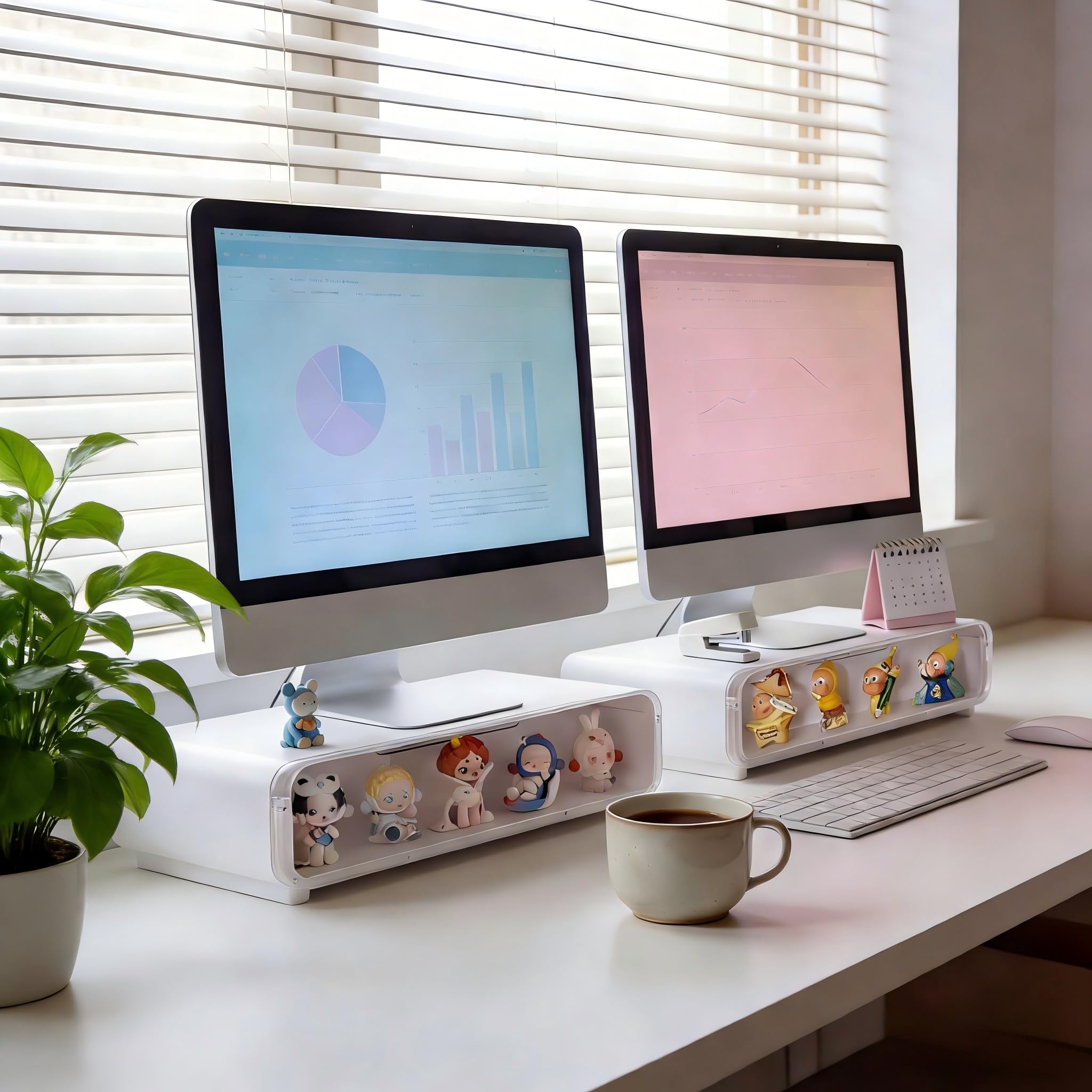 Supporto Monitor Scrivania, Supporto PC Portatile, Supporto Schermo PC da Tavolo Ergonomico, Laptop Computer Monitor Stand con Cassetto Portaoggetti, Accessori Scrivania, Bianco（37x21x13cm）