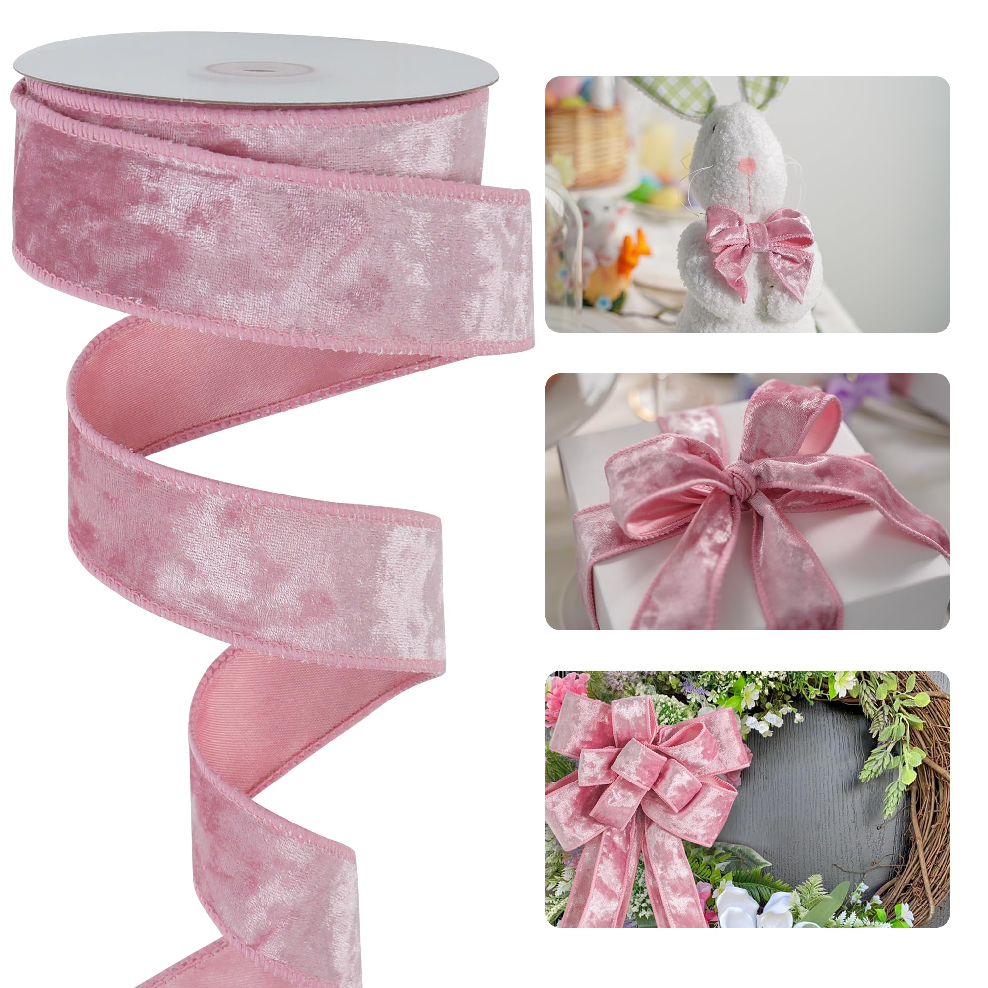 Amazon.com: HUIHUANG Pink Velvet Wired Ribbon 1-1/2
