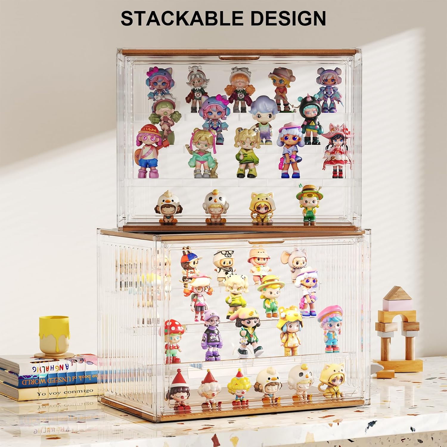 2026 New Acrylic Display Case for Collectibles with Lights , Upgraded Acrylic and Wooden 4 Tiers Figures Display Box with Magnetic Door, 14.2"x 10.65"x 8.6" Showcase Storage Box
