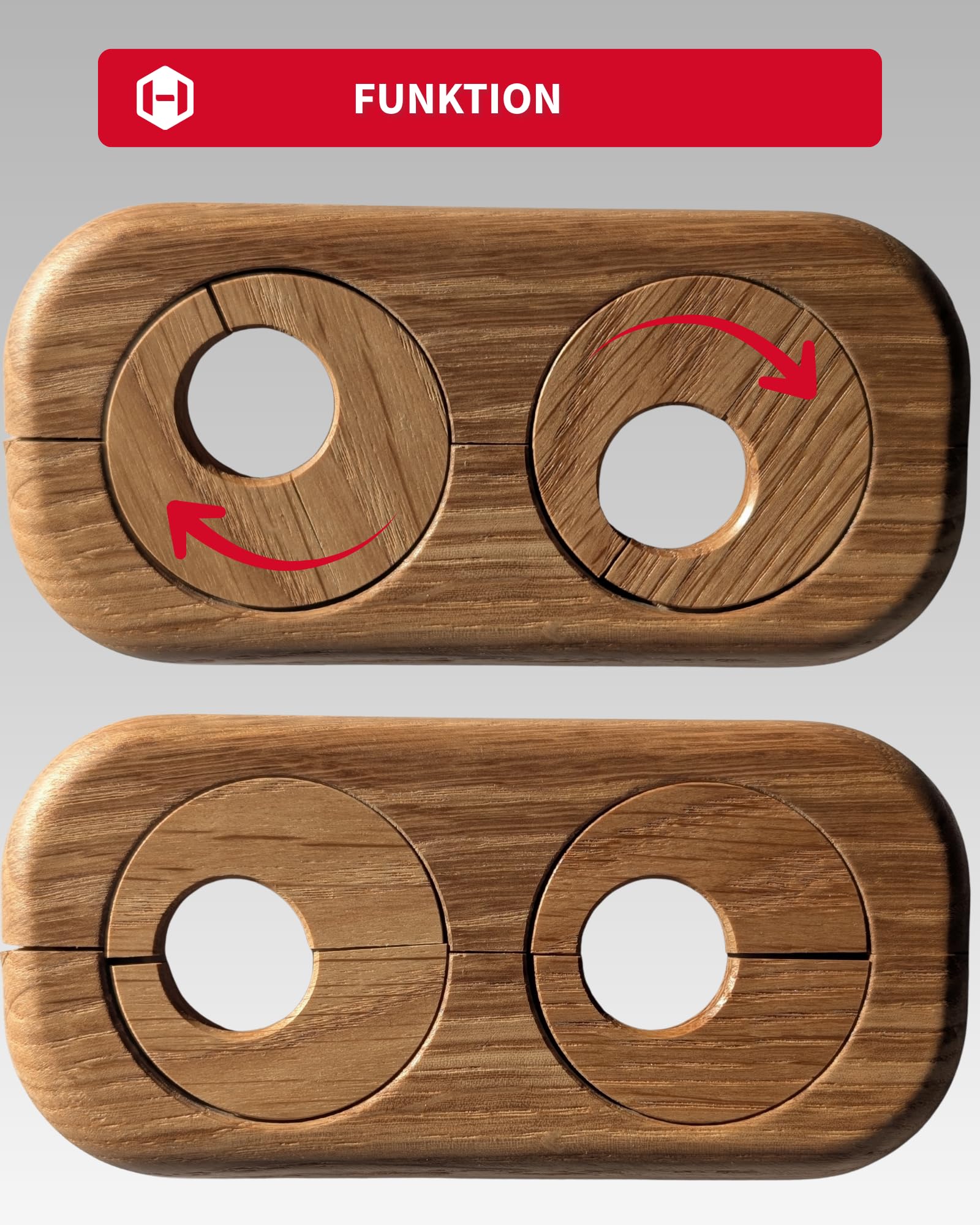 Gedotec Grzejnik podwójna rozeta dąb – otwór 19 mm – zmienny odstęp między rurami 41–66 mm – 122 x 58 mm – drewno lakierowane – pokrywa rury, rozeta grzewcza – Made in Austria (dąb 19 mm)