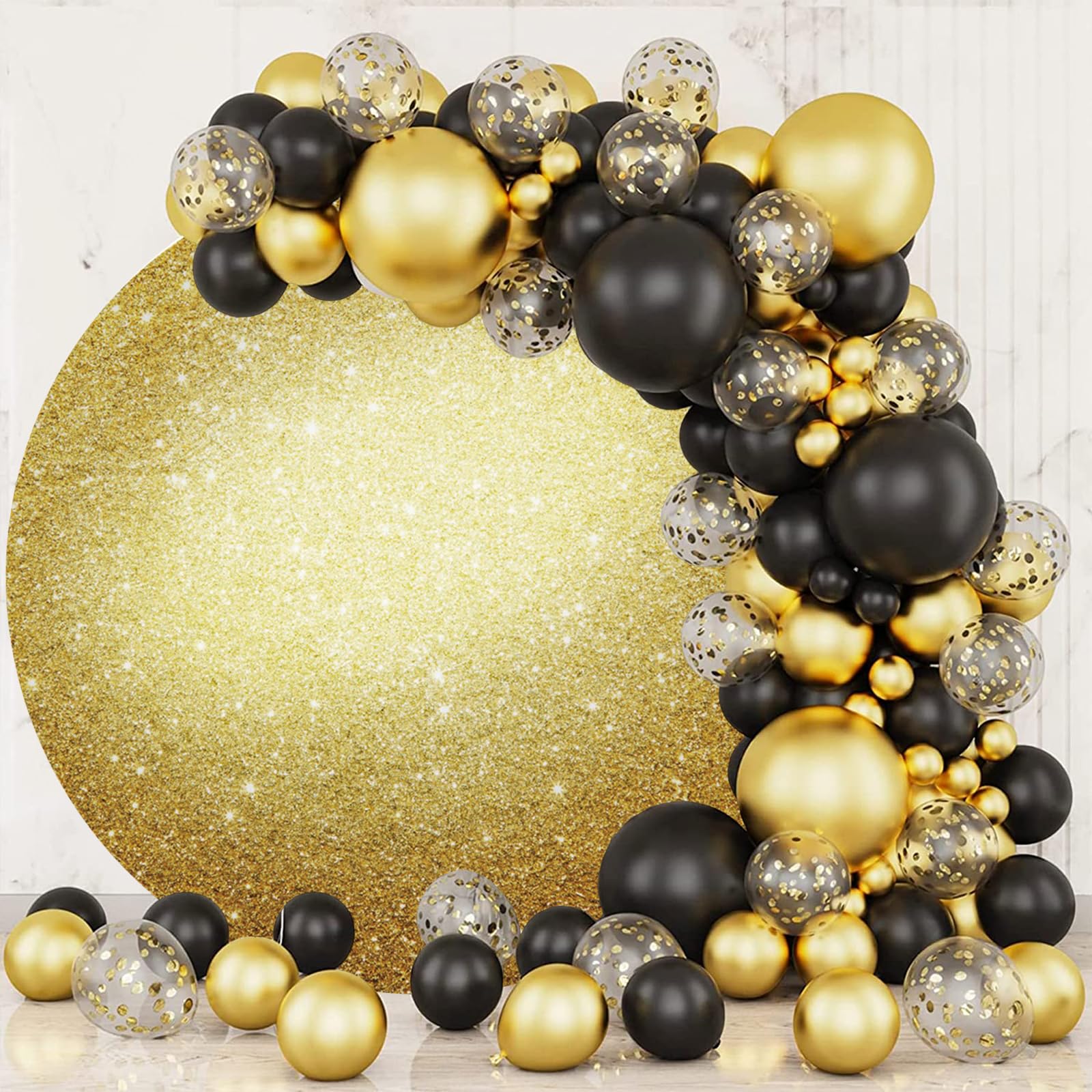 Ttinccer Oro Glitter Sfondo 230cm Bokeh Punti Scintillanti Festa di Compleanno Rotondo Sfondo Copertura Paillettes Lucide Matrimonio Sposa Doccia Decorazione Banner