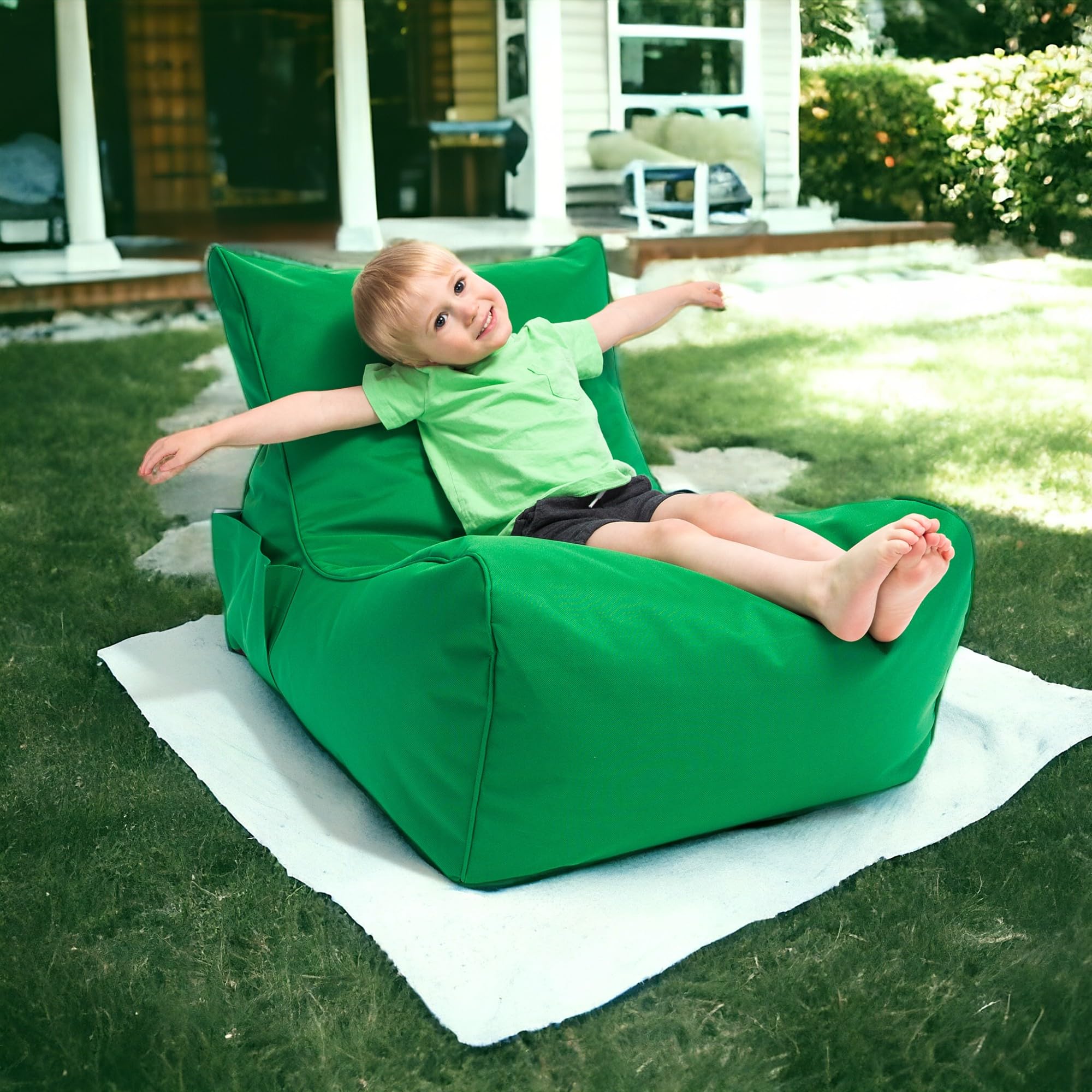 Ecopuf - Pufa Flavio Poliester - Worek do siedzenia z kieszenią do przechowywania i uchwytem - Fotel Beanbag z uchwytem - Wypełnienie styropianowe - 80x60x60cm - XL - Zielony Nc20