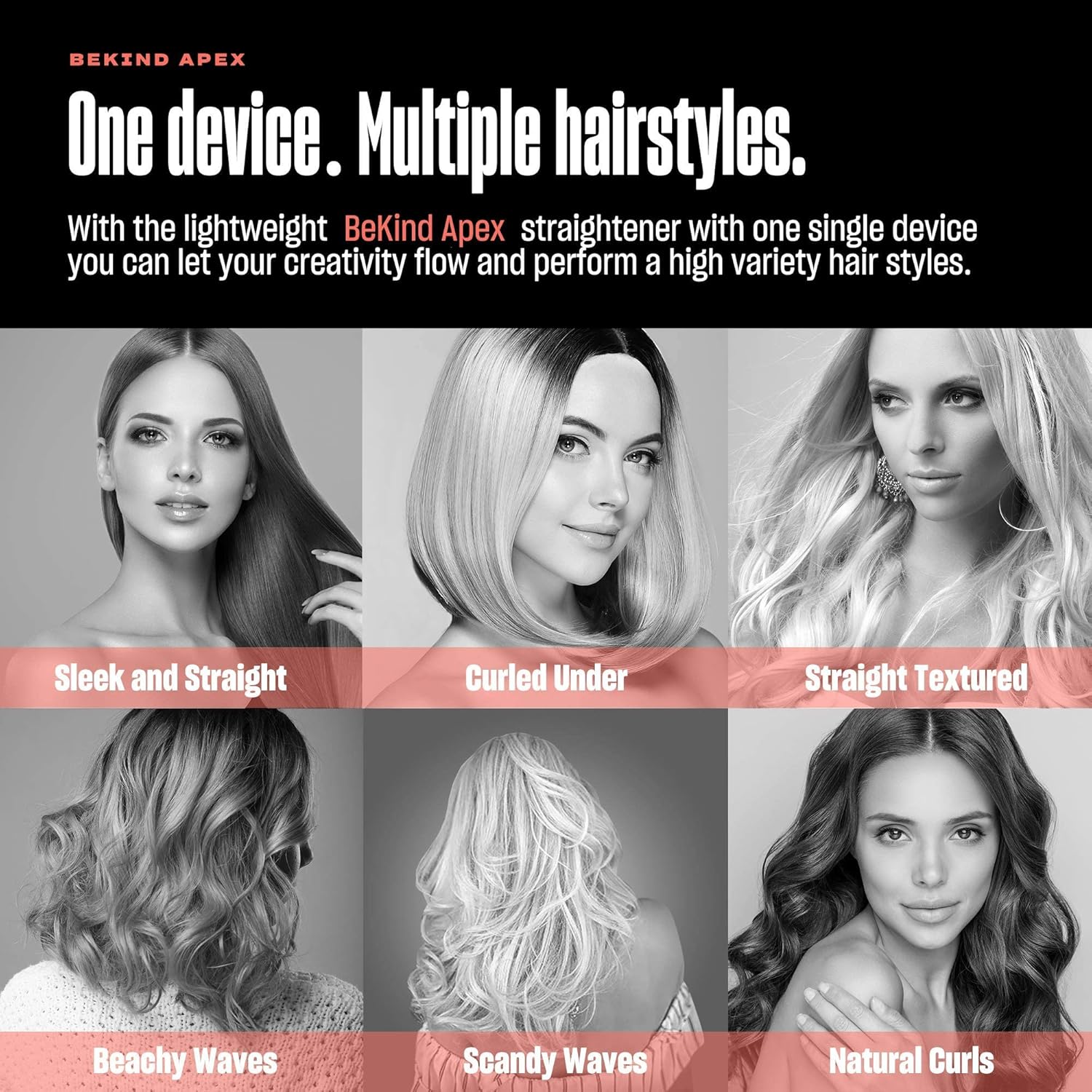 Bekind Apex 2-in-1 Hair Straightener Flat Iron, Straightener and Curler for All Hairstyles, 15s Fast Heating, Temperature Memory, Gift for Girls Women (Apex Peach) : Beauty & Personal Care