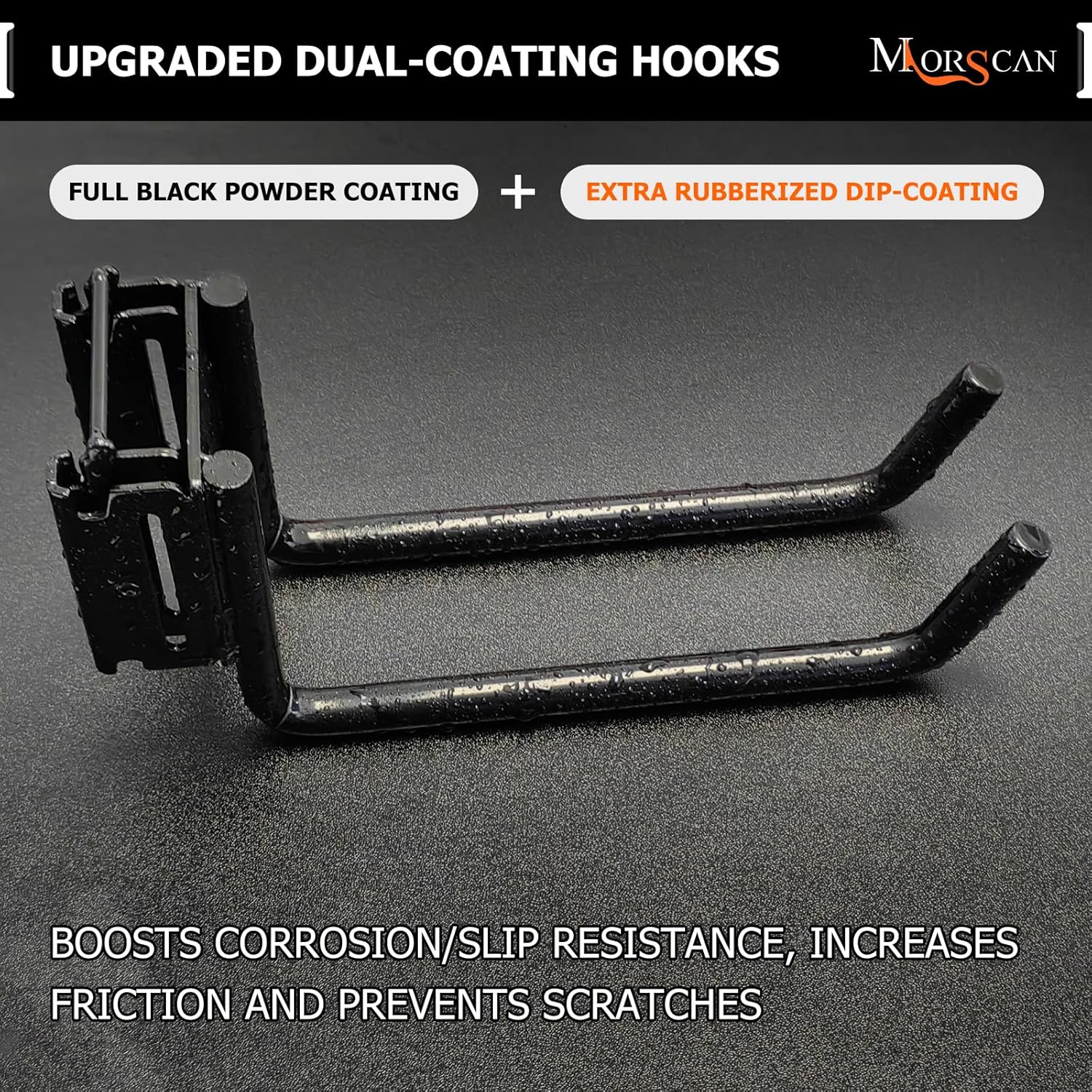4-Pack 2"x6" Heavy-Duty E-Track Double Fitting J Hooks with Extra Rubberized Dip-Coating - Stable Organizers for Trailers, Trucks & Garden Tools