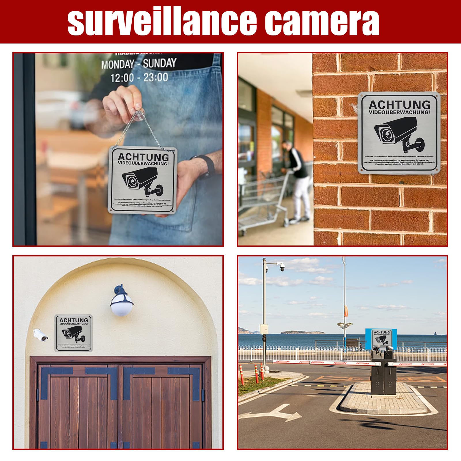 Zamety Videoüberwachung Aufkleber 15x15 Cm – 3 Stück, Aluminium, Selbstklebend & Mit Bohrungen