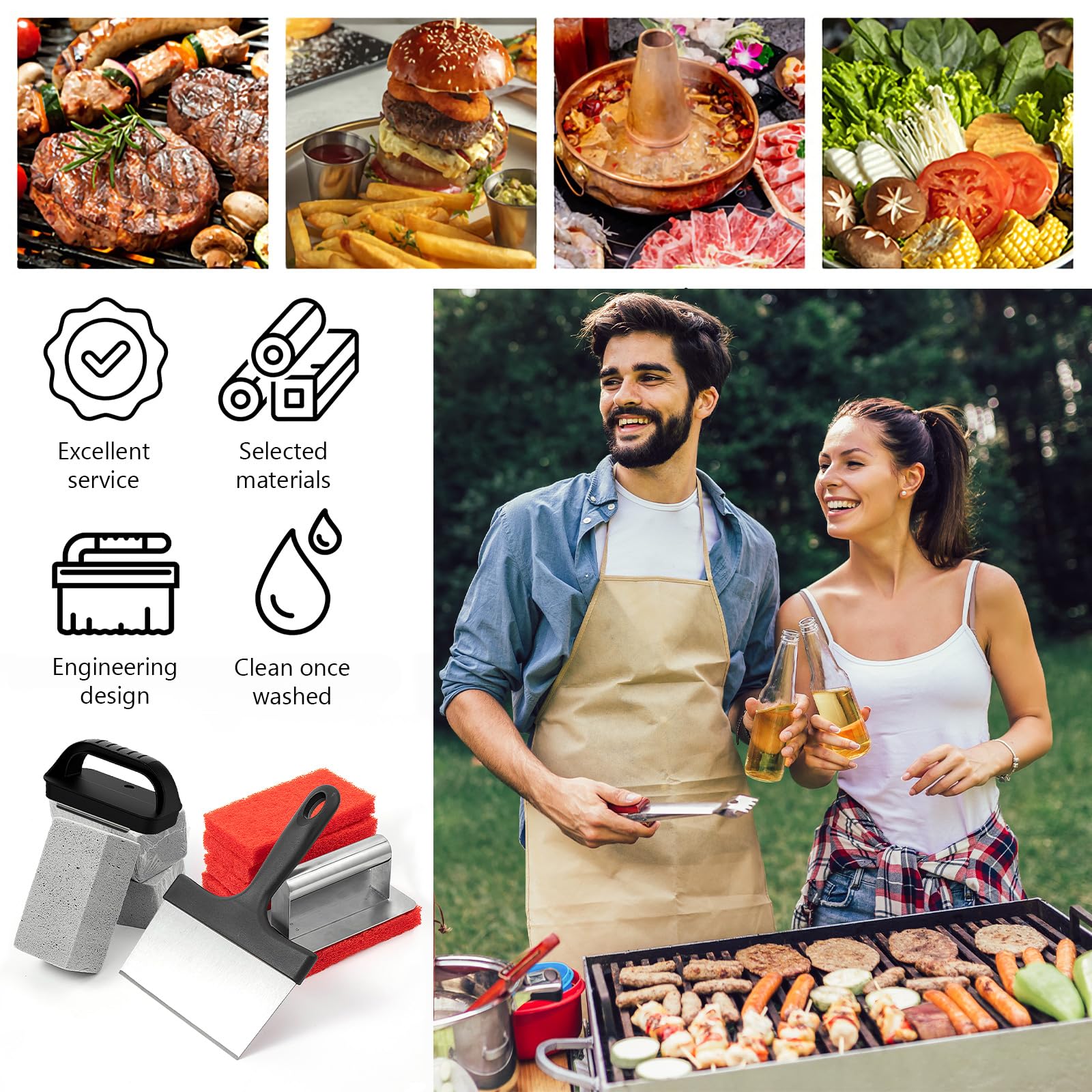 Kit de limpieza de plancha para Blackstone, kit profesional de raspador de plancha con raspador, piedra de parrilla y almohadillas para estropajos con asa, 10 piezas