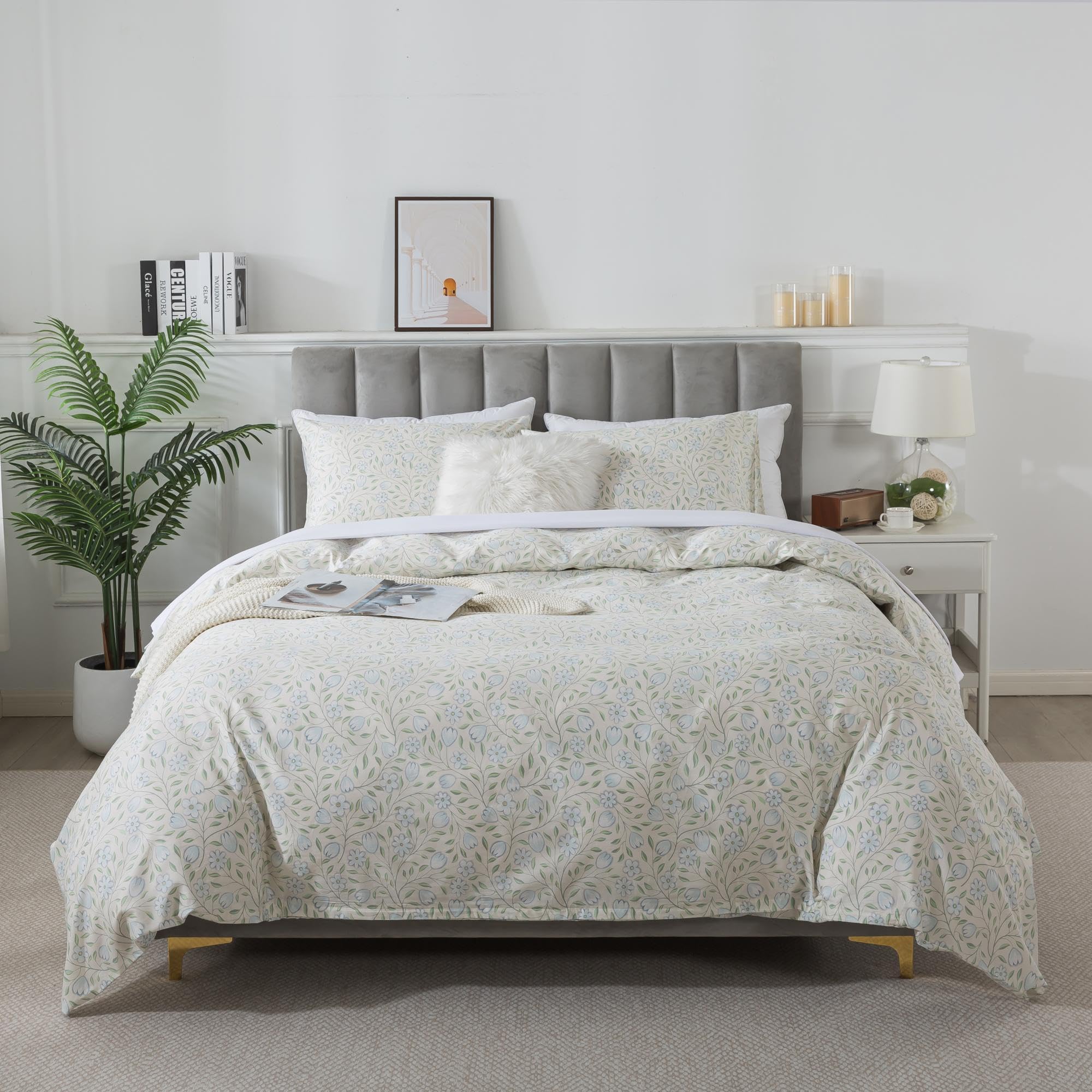 Travan Cotton Duvet Cover Queen Summer Floral Duvet Covers Super Soft Reversible Comforter Cover with Zipper Closure, (Summer Floral, Queen Size)