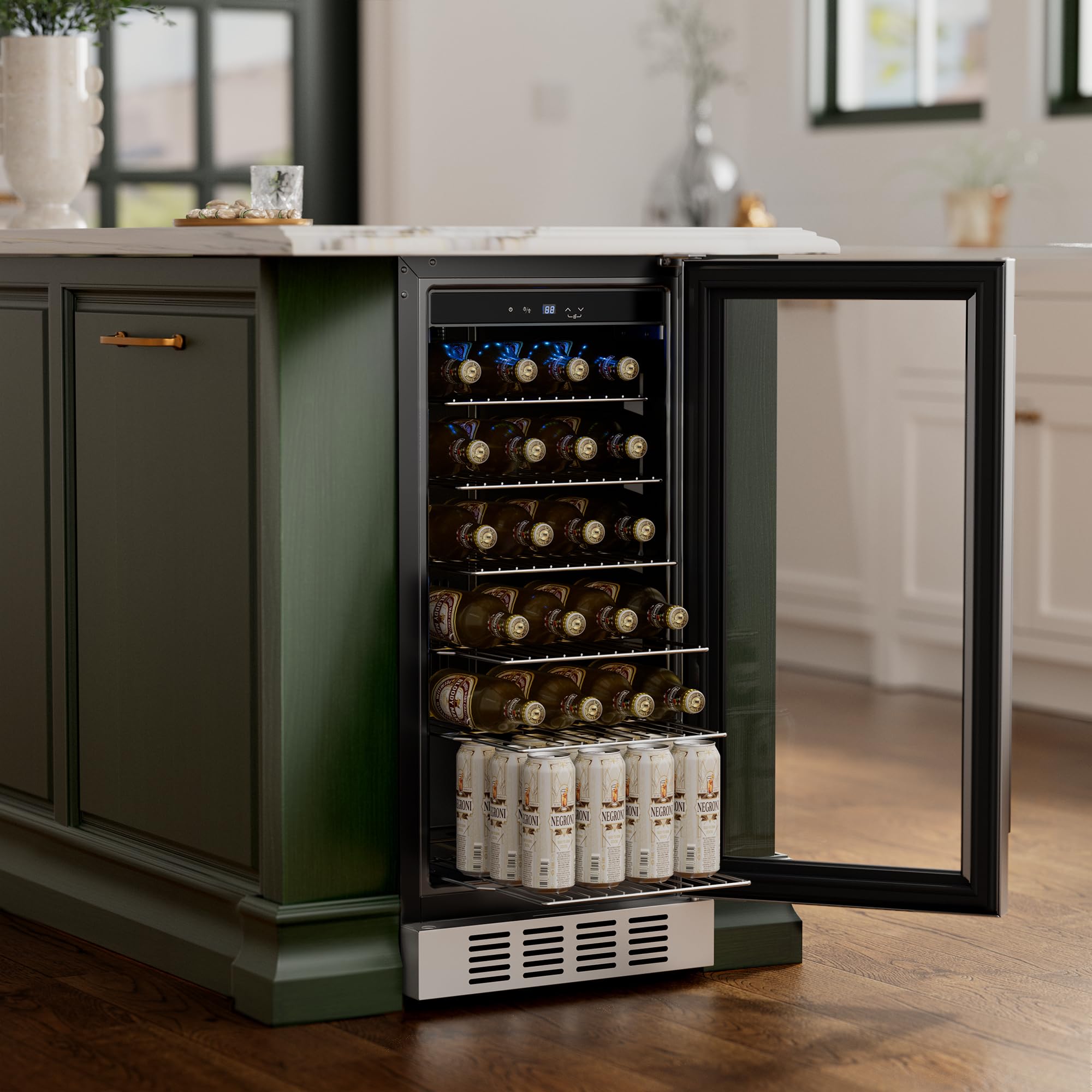 Empava 15 inch Undercounter Beverage Cooler Refrigerator with Glass Door, Freestanding Drink Fridge with LED Light, Touch Control, 80 Cans Capacity on Fridge.com