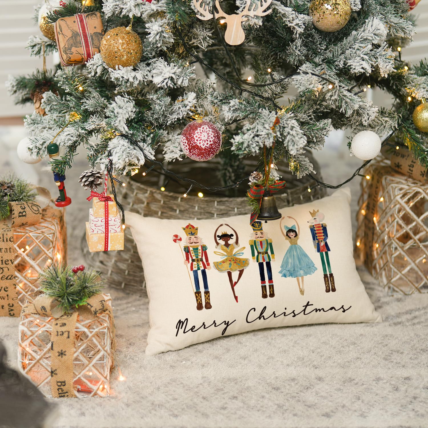 AVOIN colorlife Merry Christmas Nutcracker Throw Pillow Cover, 12 x 20 Inch Winter Holiday Party Cushion Case Decoration for Sofa Couch