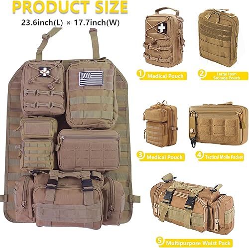 Miniatura 113 de Organizador táctico universal para respaldo de asiento, bolsa de almacenamiento con 5 bolsas Molle desmontables para todos los vehículos como Jeep