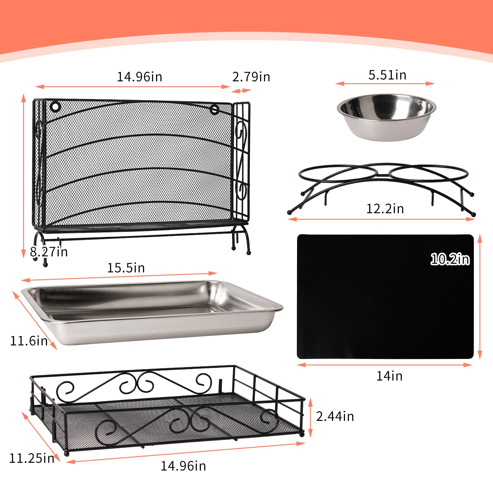 3 in 1 Rabbit Hay Feeder with Litter Box and Bowls Guinea Pig Hay Feeder with Metal Hay Rack, Bunny Litter Box, Stainless Steel Small Animal Feeding Bowl, Black - image 7