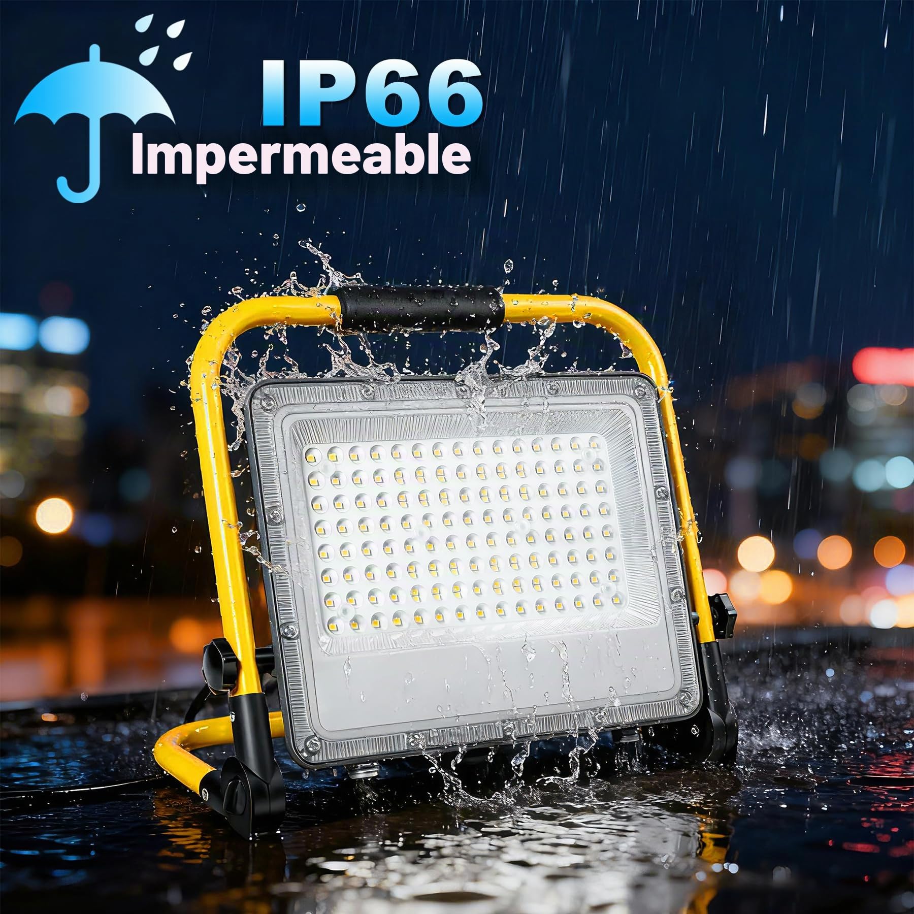 Foco de Trabajo LED 150W 15000LM 6500K Luz Blanca Fría IP66 Impermeable con Soporte Cable 2m – Obra, Reforma de Casa, Luz para Pladur