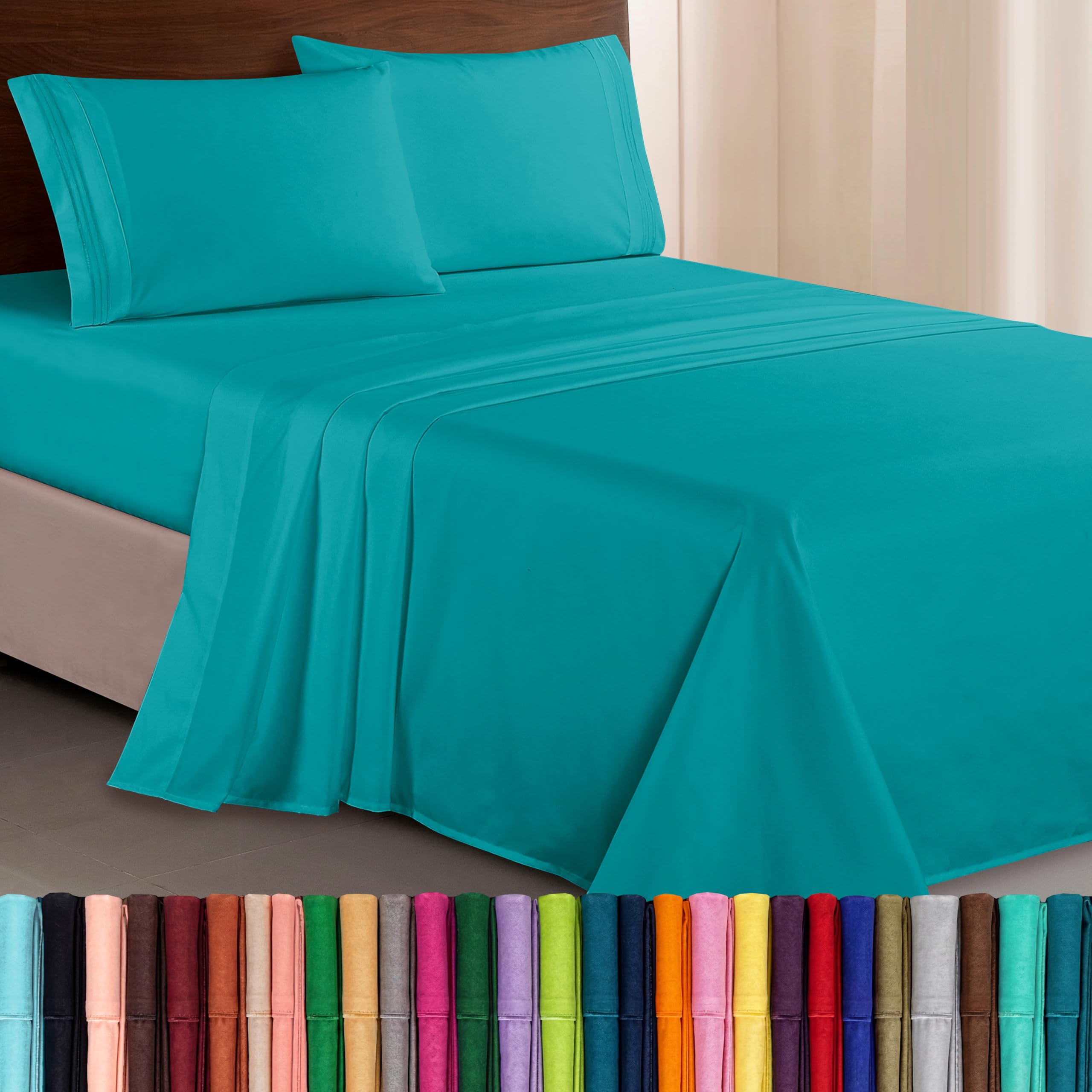 Elegant Comfort Luxurious 1500 Thread Count Egyptian Quality Three Line Embroidered Softest Premium Hotel Quality 4-Piece Bed Sheet Set, Wrinkle And Fade Resistant, California King, Turquoise