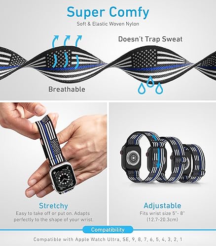 Miniatura 3 de Correas de nailon para Apple Watch para mujeres y hombres, iWatch 123456789SEUltra 2 correas para 1.496 in1.575 in1.614 in1.654 in1.732 in1.772