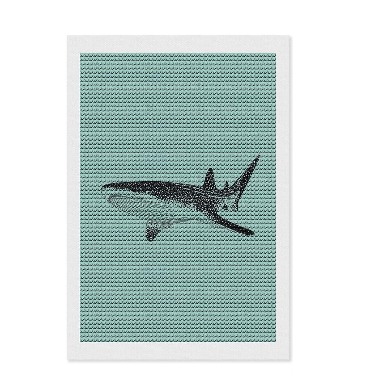 Junmoney Whale Shark Illustration on Teal Background Diamond Art Canvas 8"x12", Birthday Gift, for Adults, Creative Leisure Activity, Aesthetic Room Decor