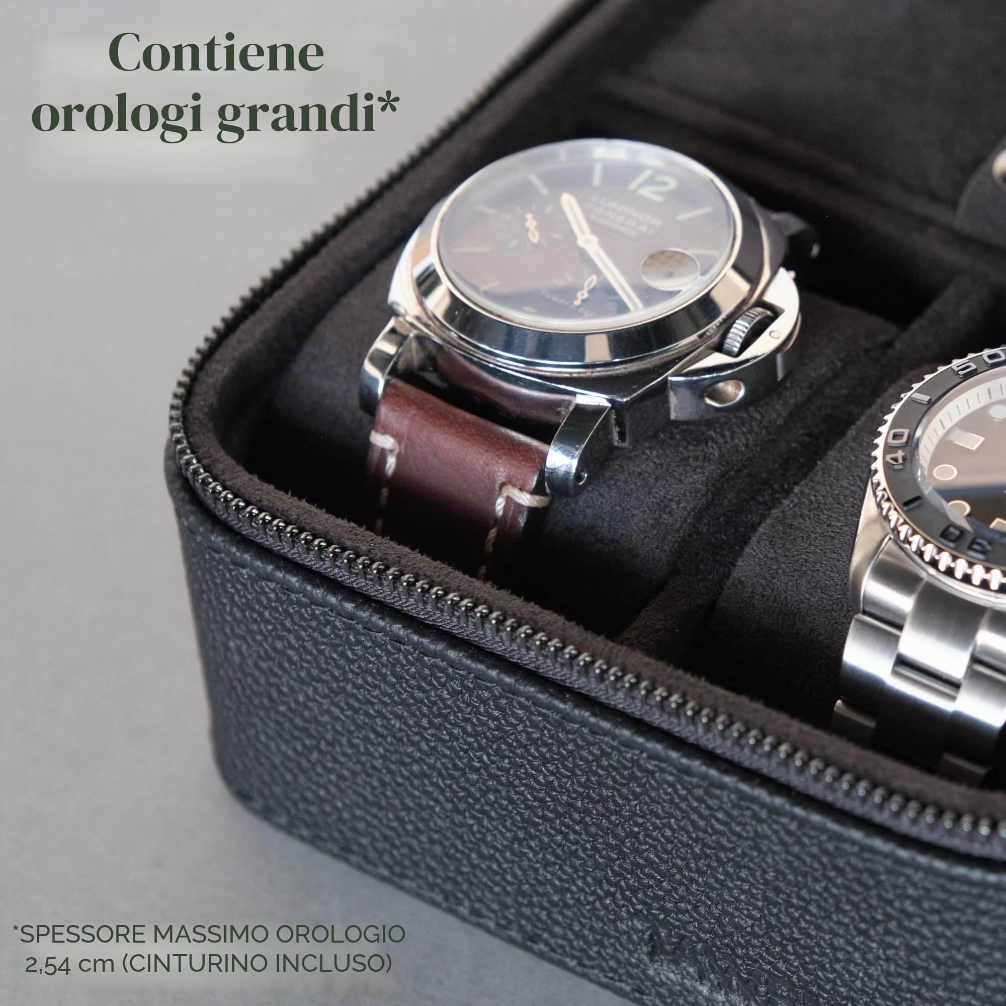TAWBURY Custodia per orologi a 3 slot più spazio - Custodia da viaggio in pelle di lusso per uomo | Casse nere per orologi da viaggio da uomo | Custodia a rotolo nera per orologi | 3 scatole per