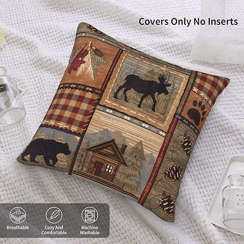 Miniatura 6 de Juego de 2 fundas de almohada cuadradas de 18 x 18 pulgadas color marrón retro para casa de campo, oso, alce, fundas de almohada decorativas para el