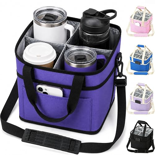 NVXEBOG Reusable 4-Bottle Holder with Strap (Purple)