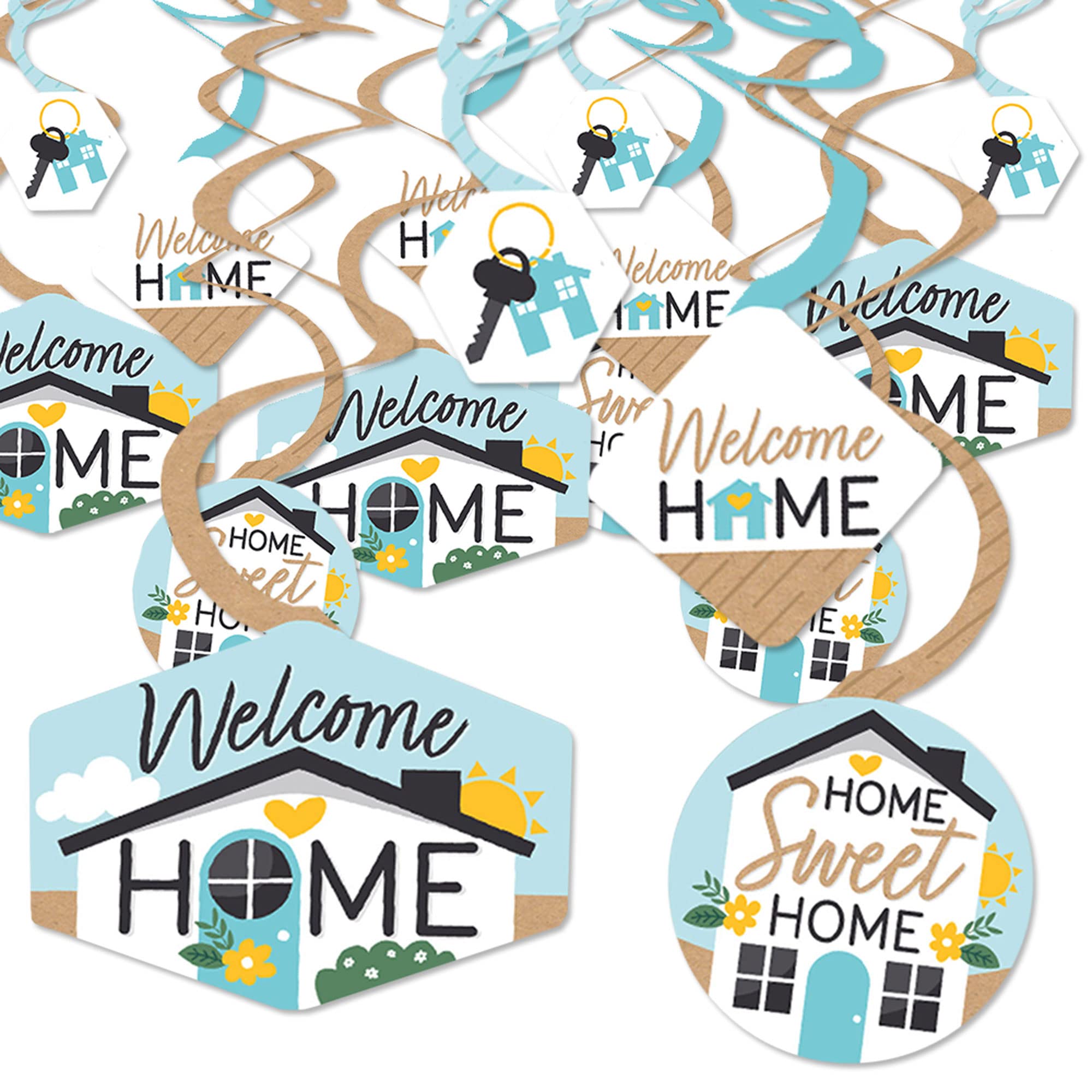 Big Dot of Happiness Welcome Home Housewarming - New Sweet Home Hanging Decor - Party Decoration Swirls - Set of 40