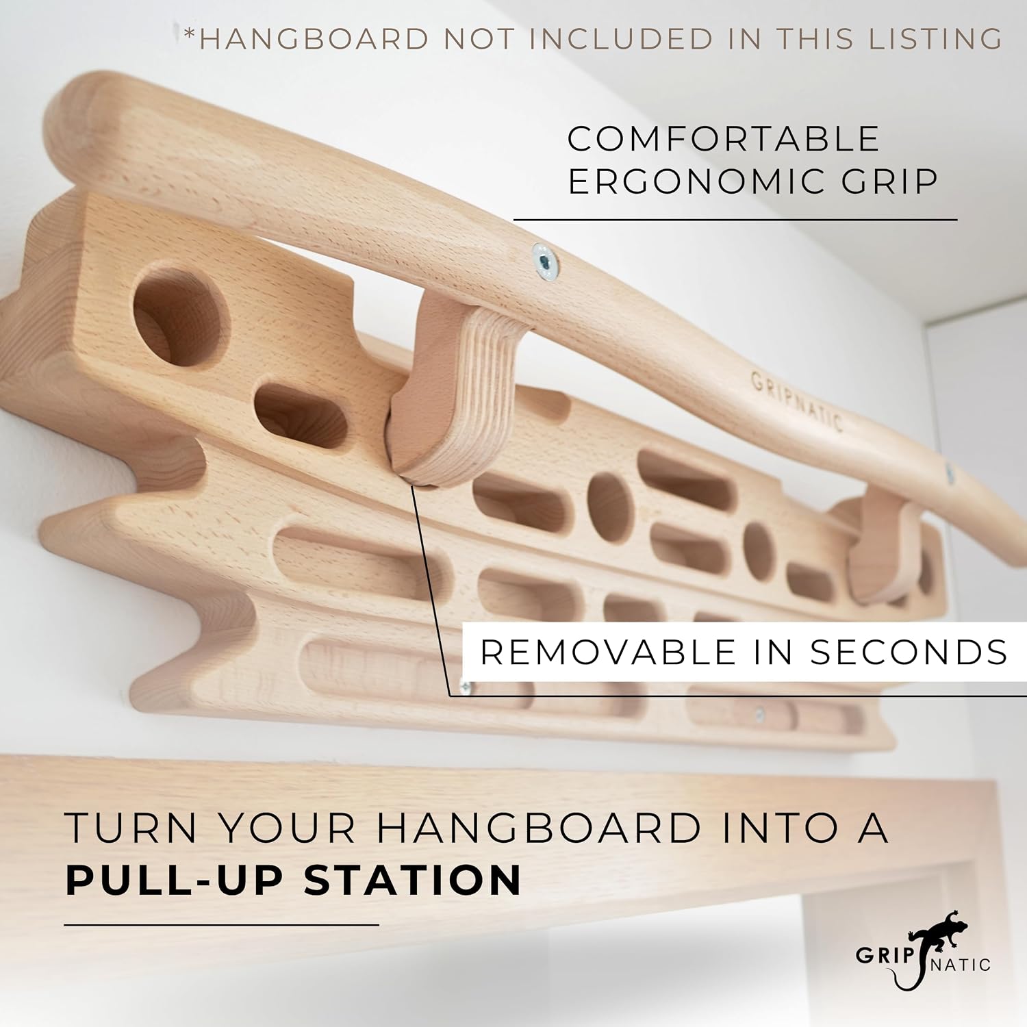 Beech Wood Pull-Up Bar for FingerPeg 1.0 Hangboard, Removable | Removable Beech Wood Bar for Pull Ups, Chin-Ups & Dead Hangs - Makes Your FingerPeg 1.0 a Pull Up Station