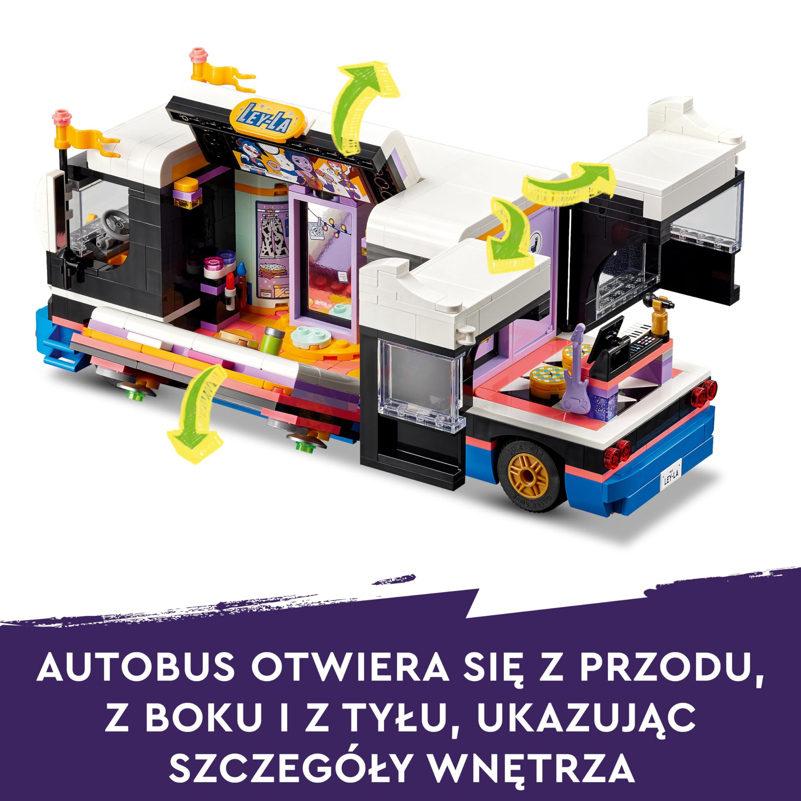 LEGO Friends Autobus koncertowy gwiazdy popu, Zestaw Zabawek Muzycznych do Zbudowania dla 8-latki, z Pojazdem i 4 Minilaleczkami, Pomysł na Prezent dla Dzieci, dla Dziewczynek i Chłopców, 42619