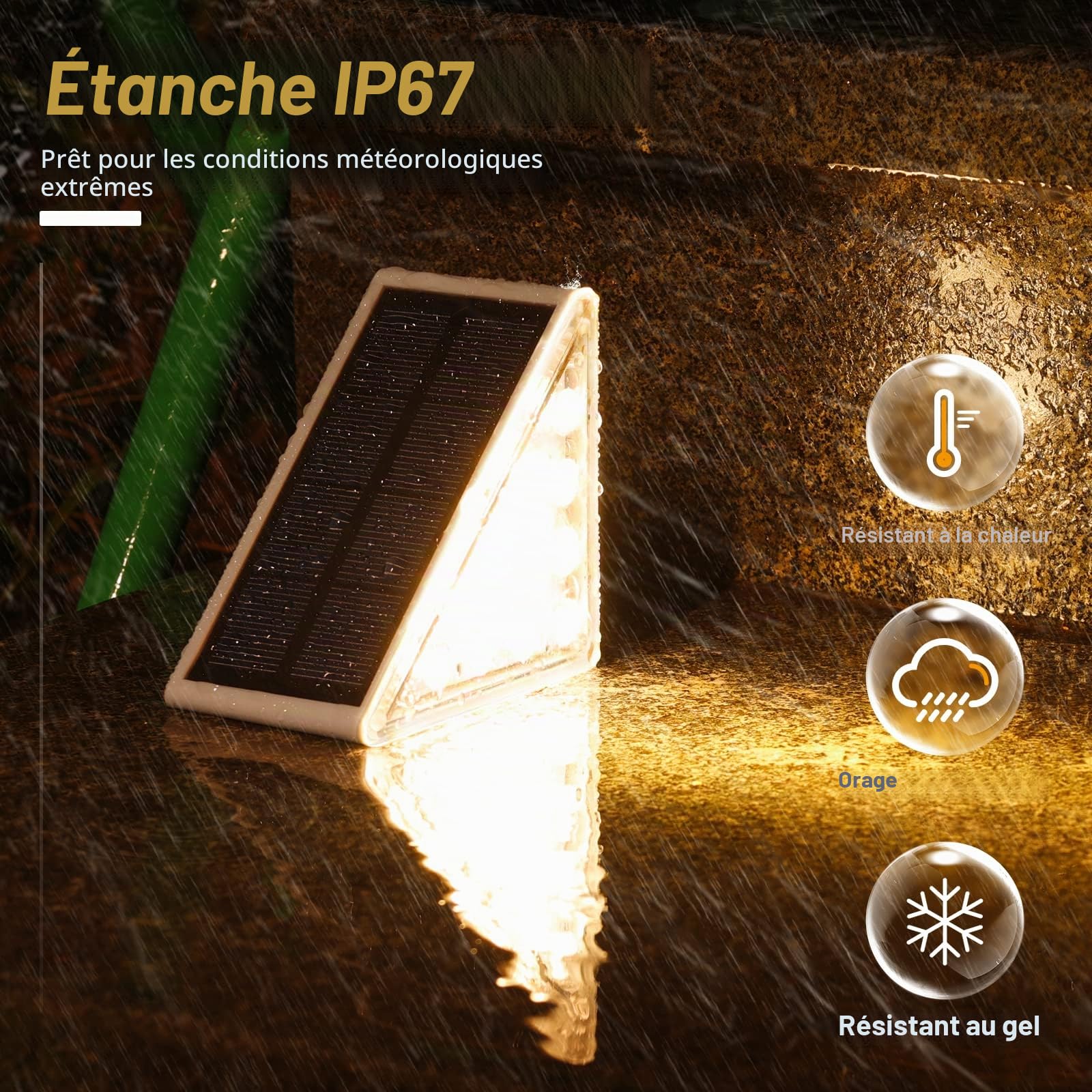 NIORSUN Lampe Solaire Exterieur, Lot de 12 Eclairage Escalier Exterieur IP69 Étanche, Marche/Arrêt Automatique Blanc Chaud LED Lampe Solaire pour Jardin, Chemin, Escalier, Patios, Sol