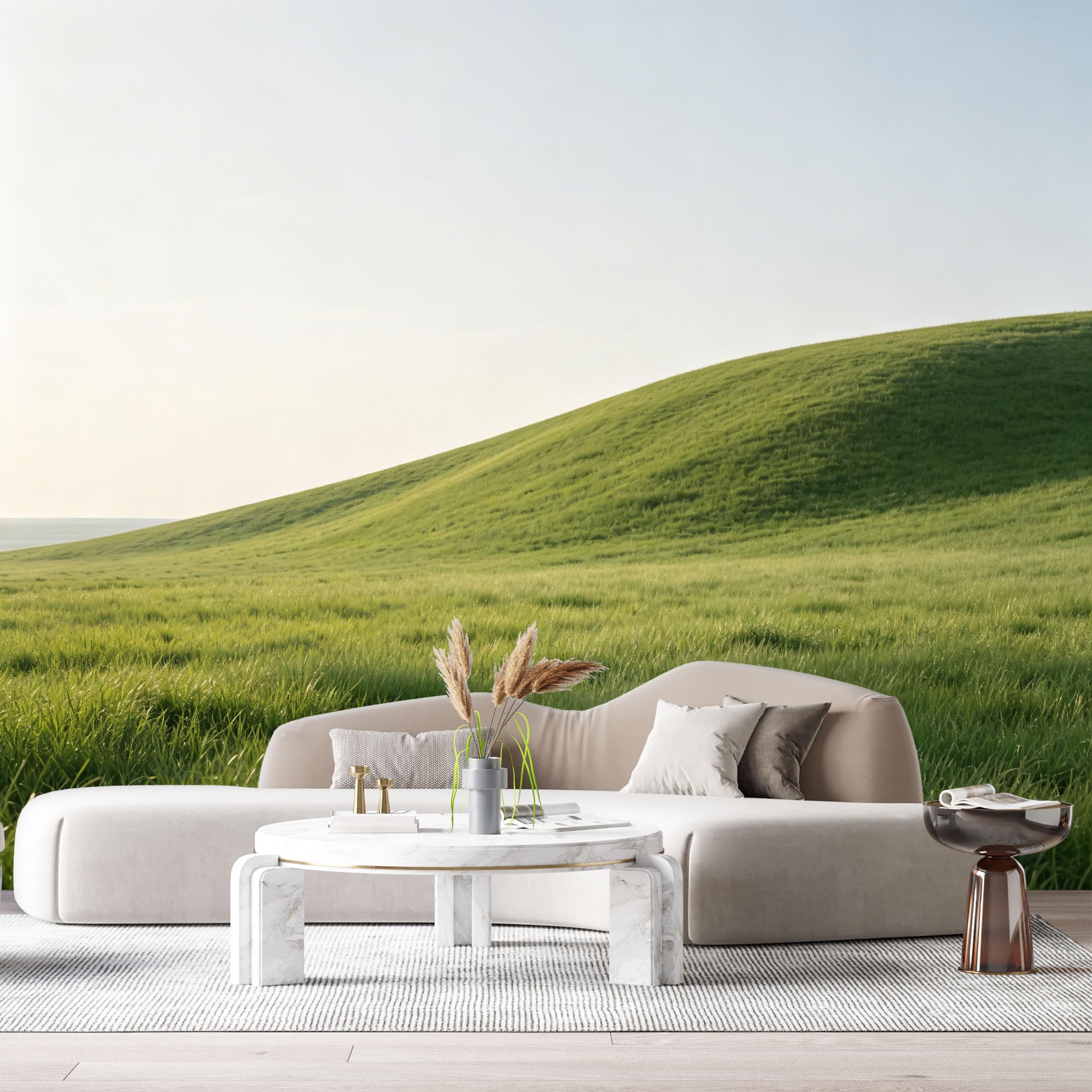 Custom Size Wall Murals Rolling Hills Landscape Minimalist Green Meadow Horizon SelfAdhesive Wall Fabric Removable Large Wallpaper for Photo Living Room