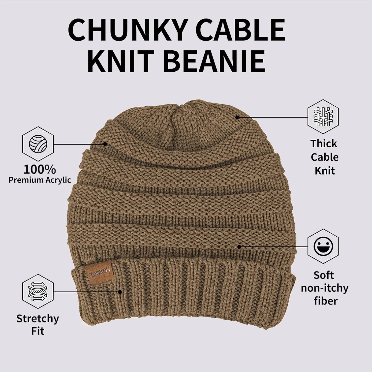 ZOORON Womens Winter Hat Slouchy Beanies for Women Cable Knit Winter Beanie Hats for Women Thick Cold Weather - Beanies Women - Image 2