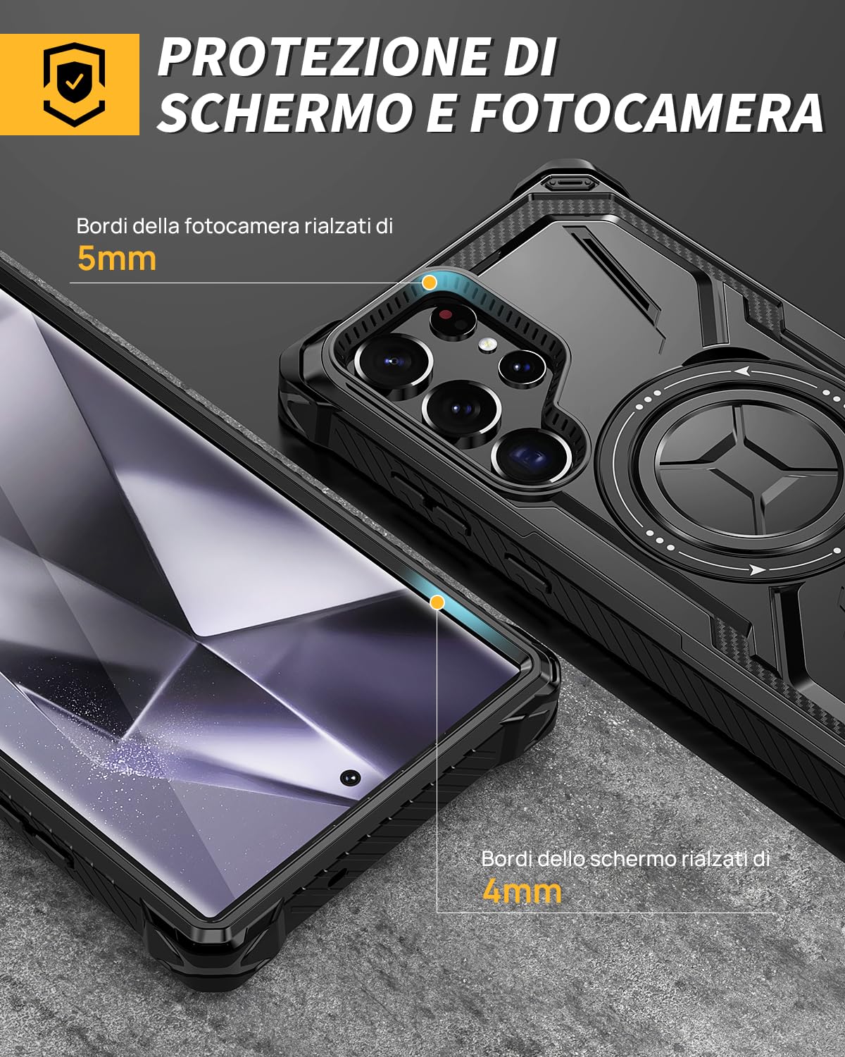 Lanhiem Cover per Samsung S24 Ultra 5G, Magnetica con Anello, 14FT Antiurto Militare Indistruttibile, Protezione Completa del Corpo a 360°con 2 Vetro Temperato, Custodia per Galaxy S24 Ultra, Nero