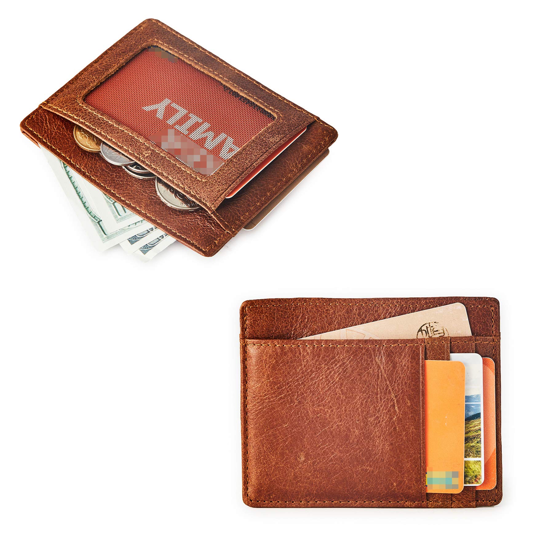 BRASS TACKS LeathercraftMen's Slim Vintage Style Minimal Genuine Leather Card Holder Wallet (Brown)