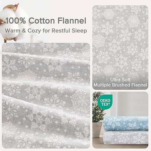 Miniatura 4 de Comfort Spaces Juego de sábanas de franela de algodón tamaño King, ultra suaves con bolsillo elástico de 14 pulgadas que se adapta a colchones de