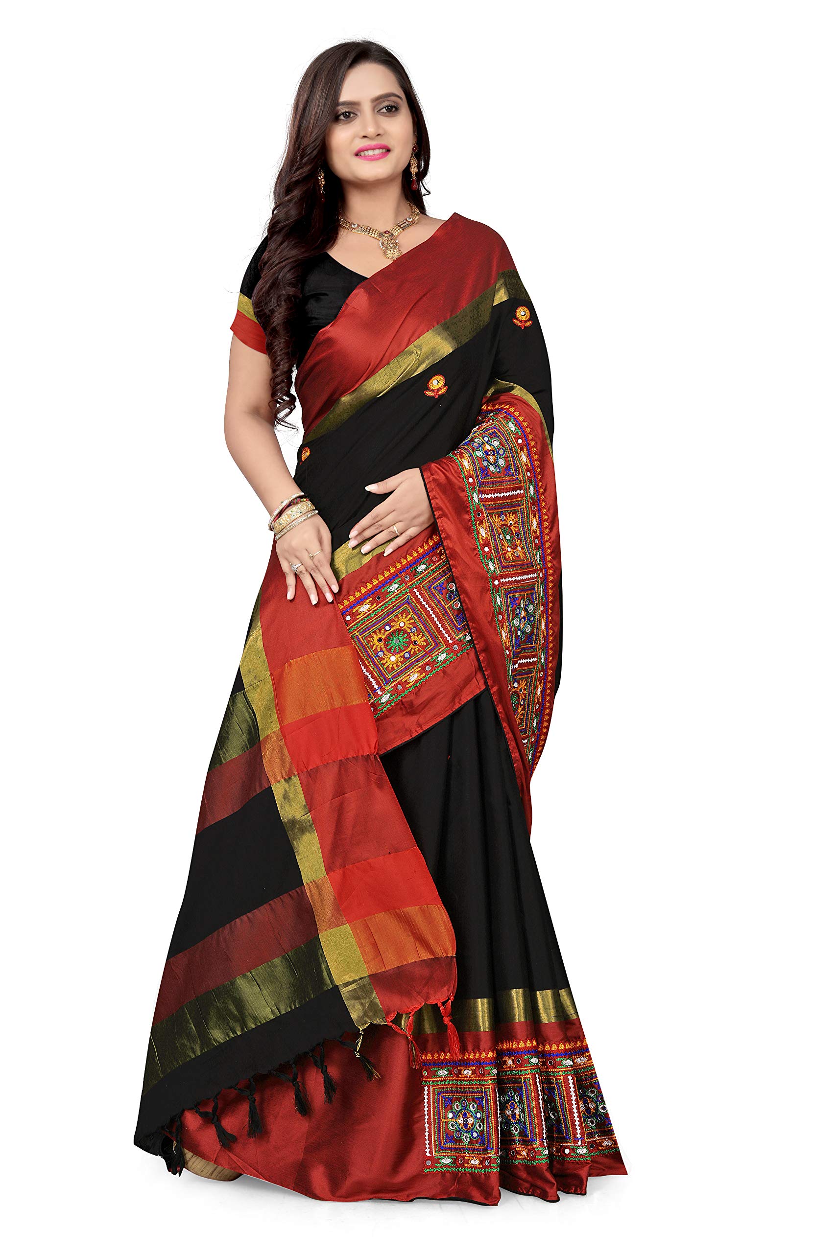 arriva fab Cotton Silk With Blouse Piece Saree (Riva405_ Red_ Free Size, Maroon, Womens) 1