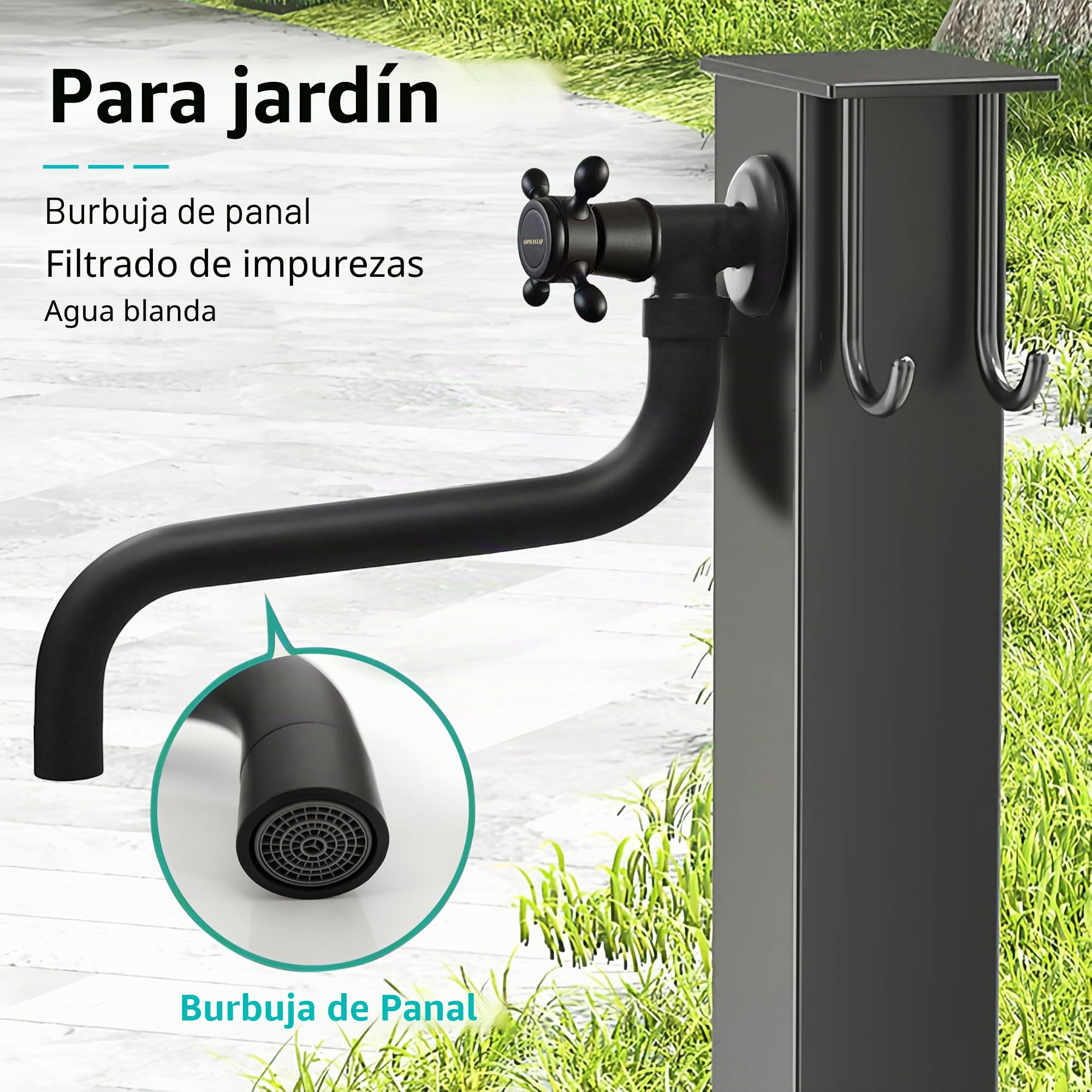 Grifo Jardin Largo Negro,Grifo pared de Latón Jardin Exterior, Rotación 180° Griferia de Agua Fría para Baño Piscina Fregona,SL-0603
