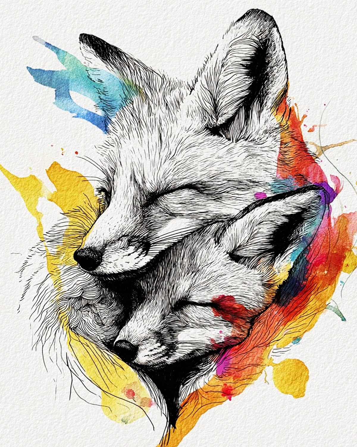 LIUBAISHI Paint by Numbers for Adults, Sleeping Twin Foxes, 40x50 cm Acrylic Canvas Painting Kit with 3 Brushes