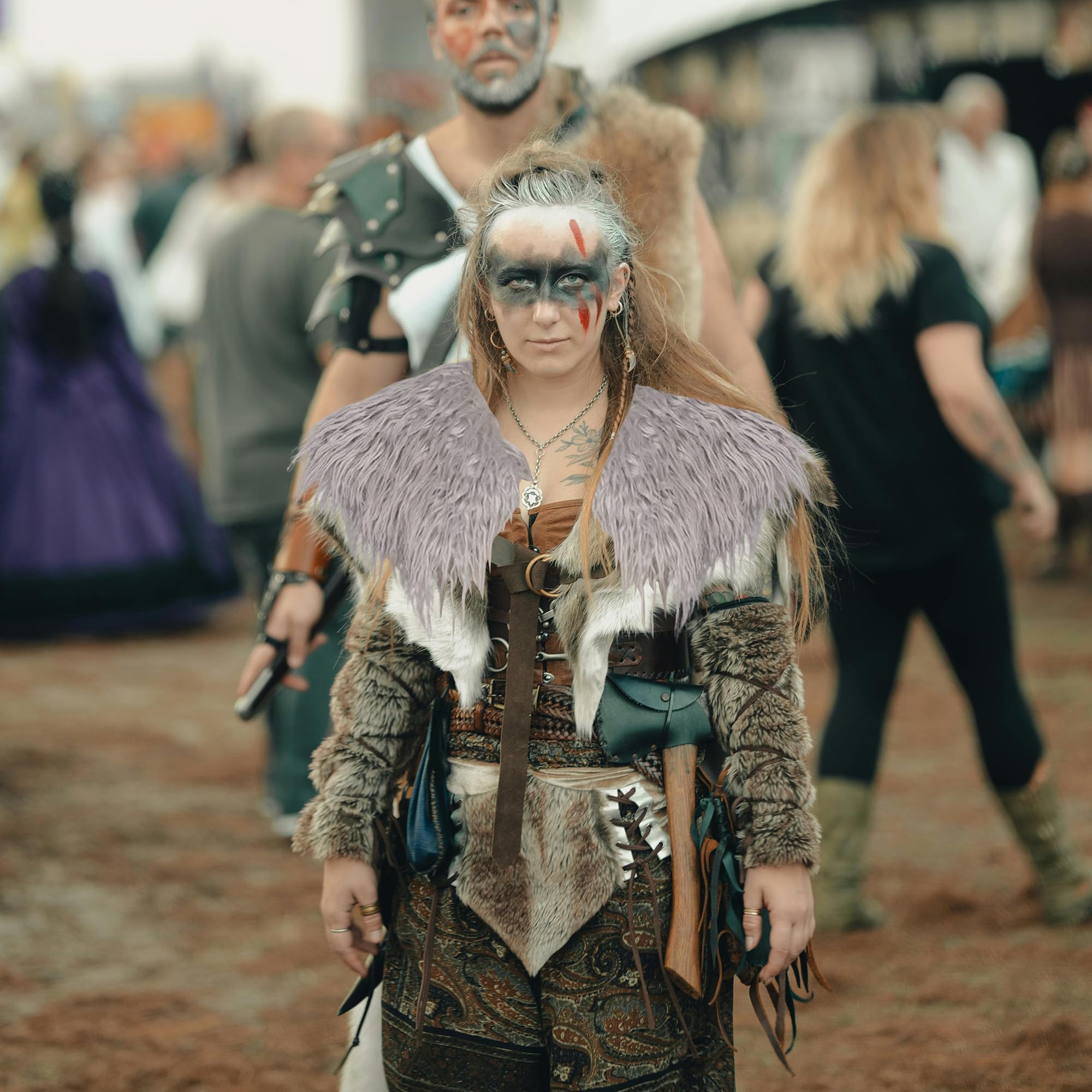 Damen Viking Kunstfell Kragen Künstlicher Pelzkragen Mädchen Wikinger Fell